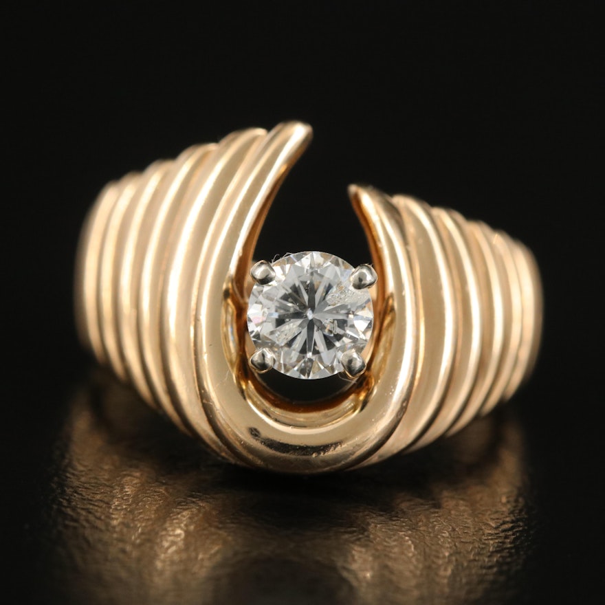 Vintage 14K 0.59 CT Diamond Fluted Ring