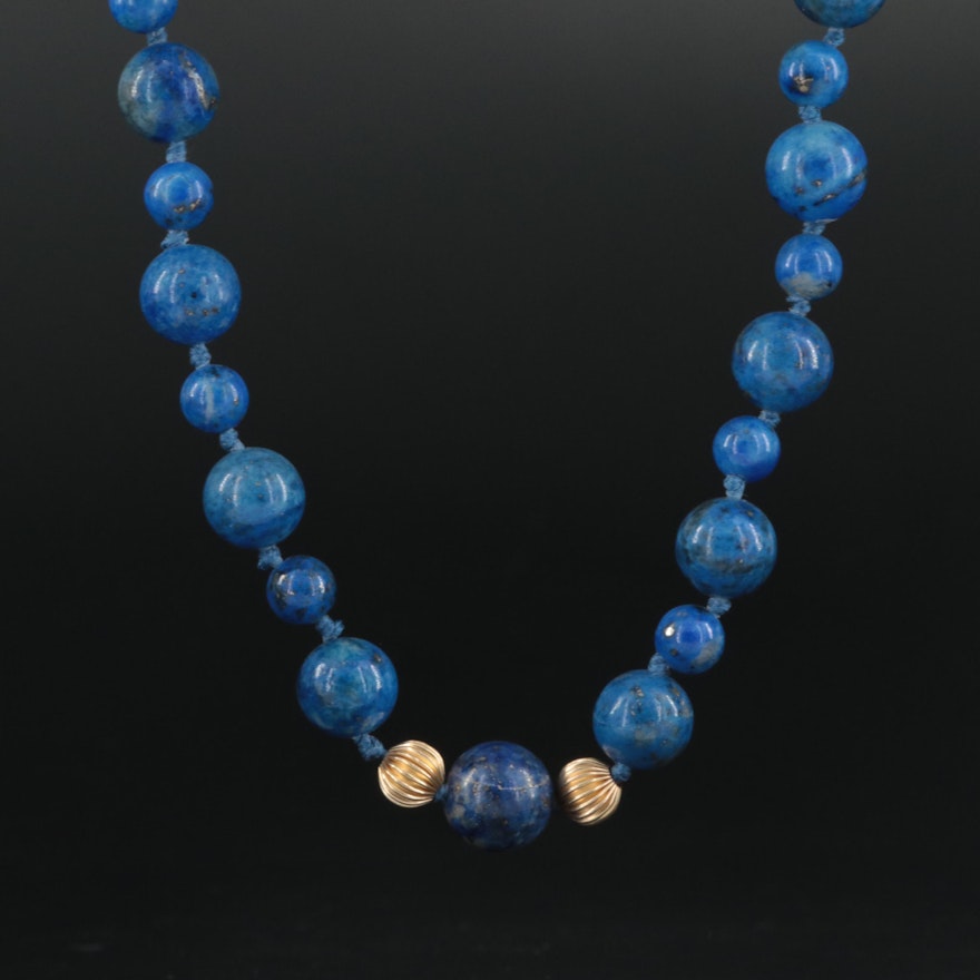 Lapis Lazuli Necklace with Fluted Beads