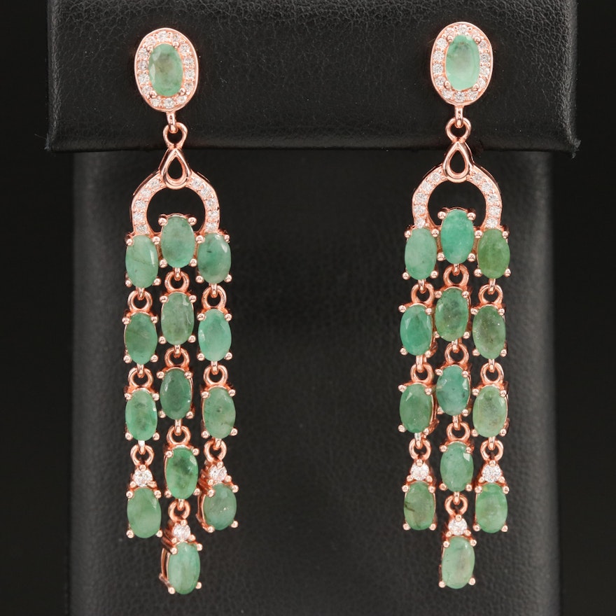 Sterling Emerald and Cubic Zirconia Drop Earrings