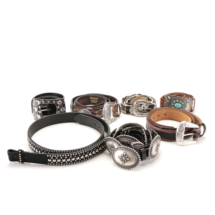 Tony Lama, Ariat, Nocona, Bergé, and Other Embellished Leather Belts