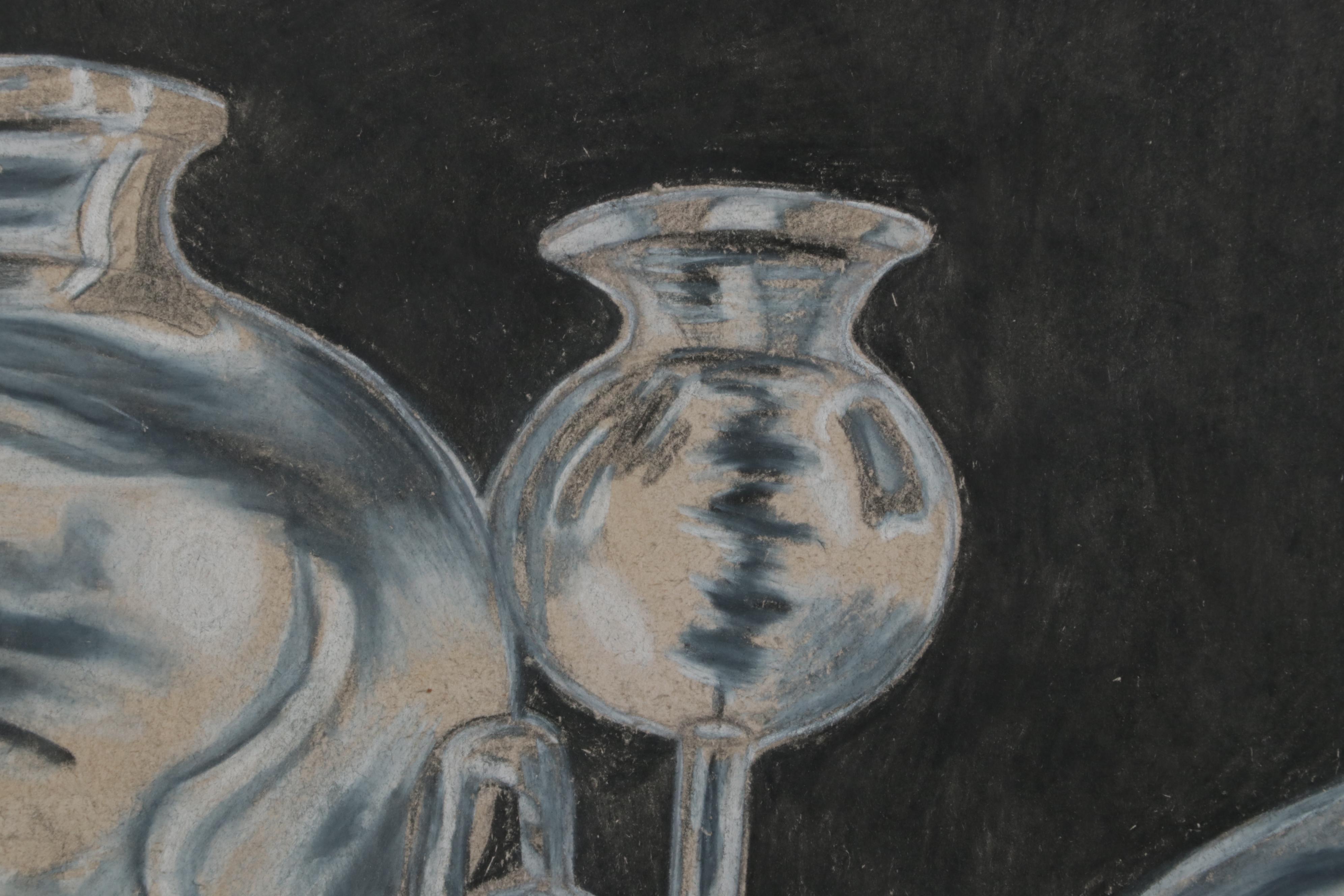 Nathan Christman Charcoal and Conté Drawing of Chemistry Glassware