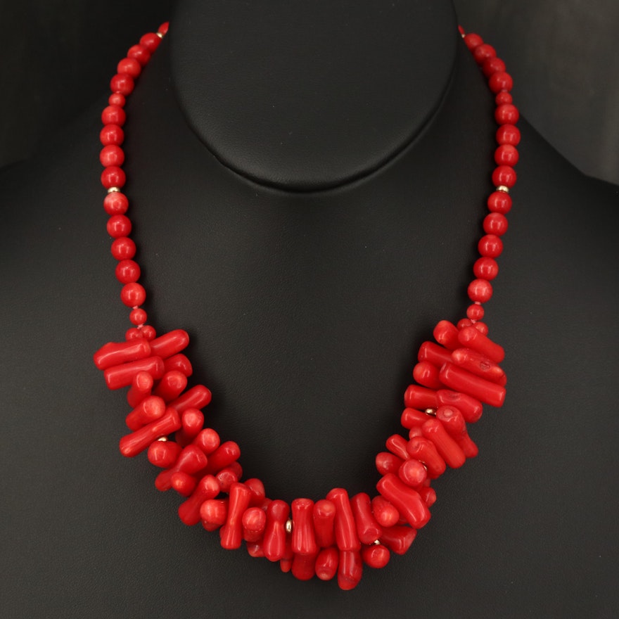 Zoe B Coral Beaded Necklace with 14K Spacers and Clasp