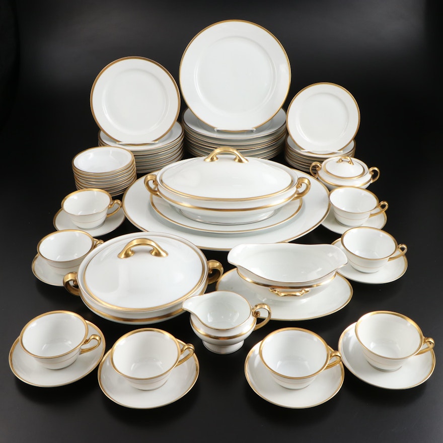 Tirschenreuth Porcelain Factory "Colonial" Gold Banded Dinnerware, Mid-20th C.