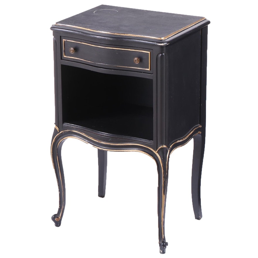 Drexel French Provincial Style Black and Gilt Stand