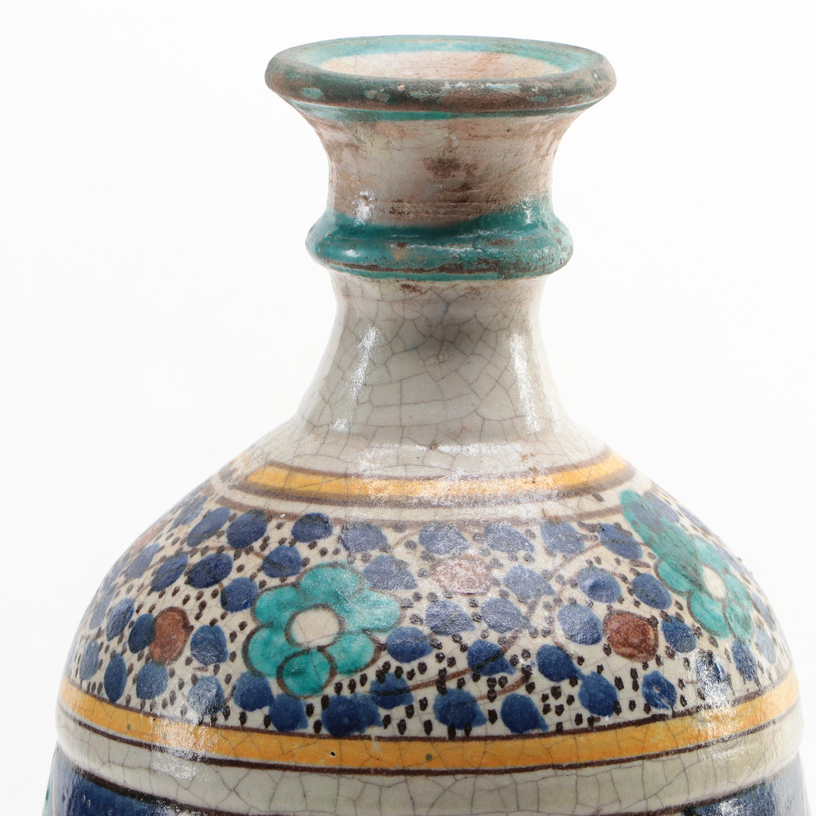 Italian Deruta Style Majolica Bottle Vase