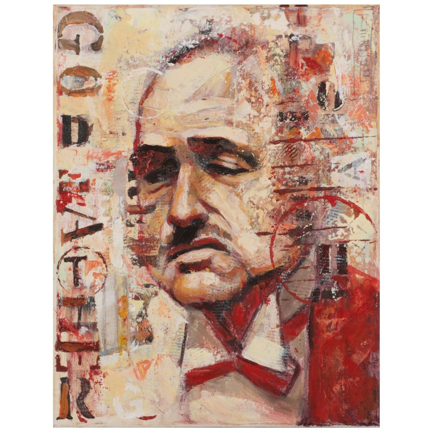 Mike Pezzulo Portrait Acrylic Painting "Godfather," 21st Century