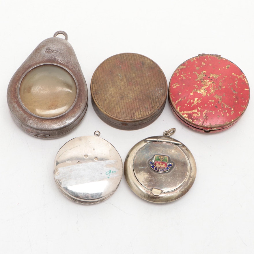 Primus Pocket Watch Protector Case with Other Compacts, Early to Mid-20th C.