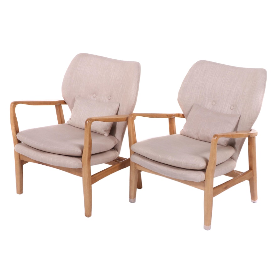 Pair of Noble House Home Mid-Century Style Armchairs in Linen