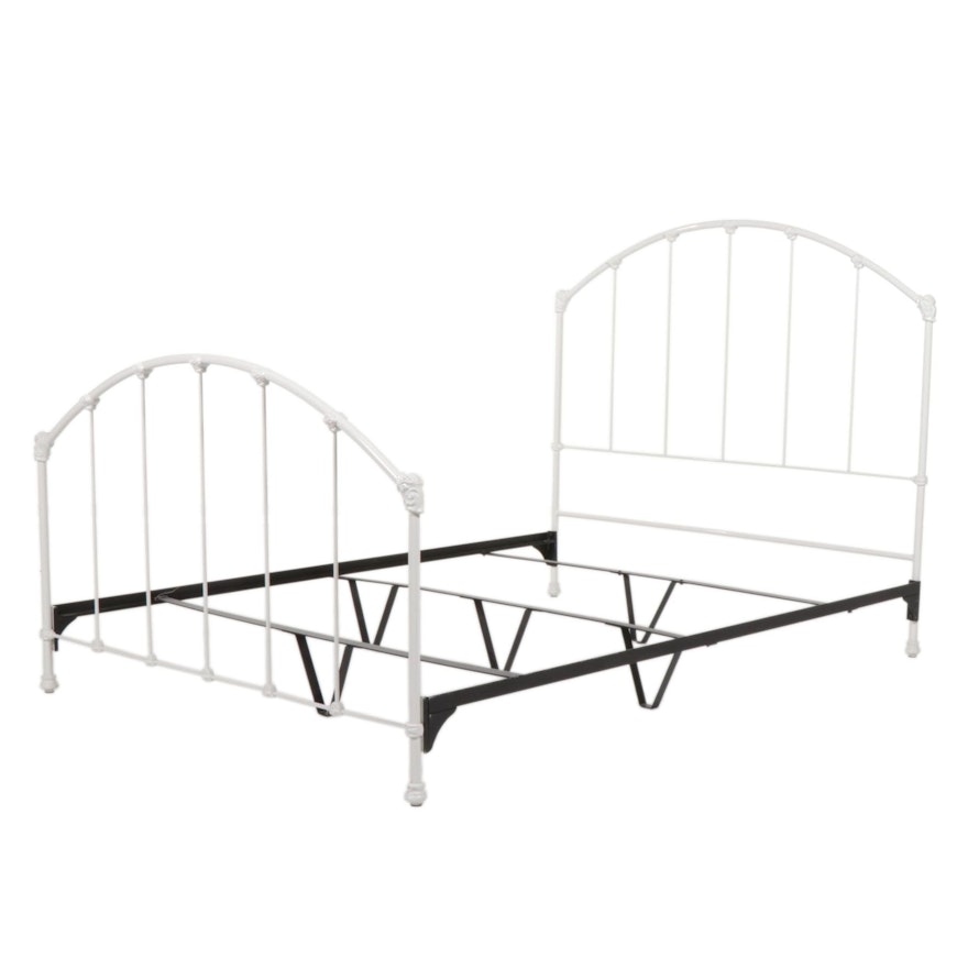 White-Painted Metal Full Sized Headboard and Footboard