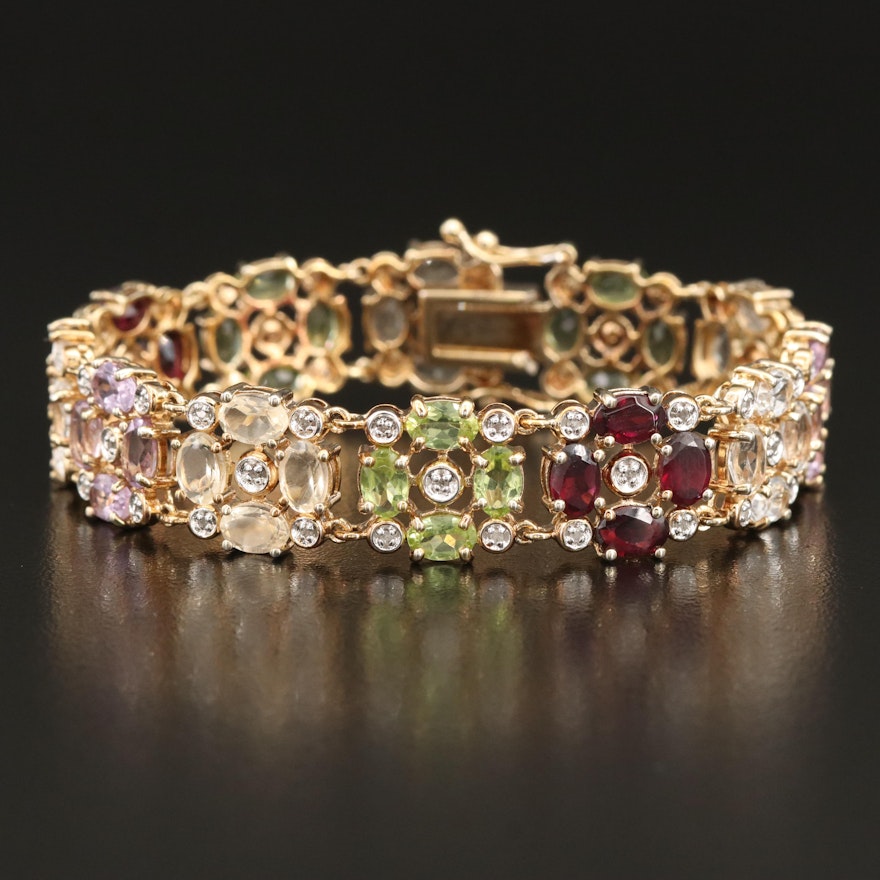 Floral Bracelet with Diamond, Amethyst and Peridot