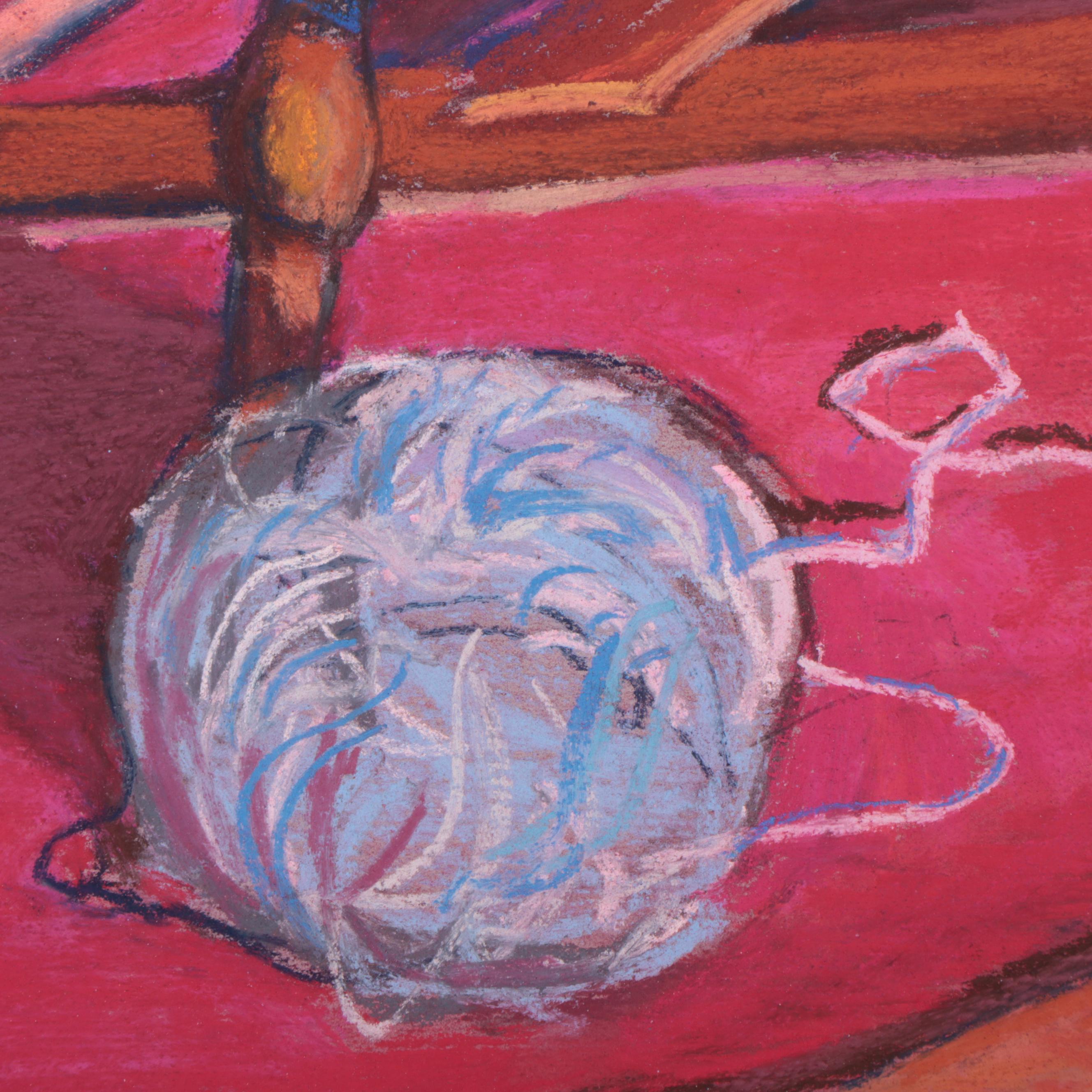 Martha Bator Still Life Pastel Drawing of a Spinning Wheel