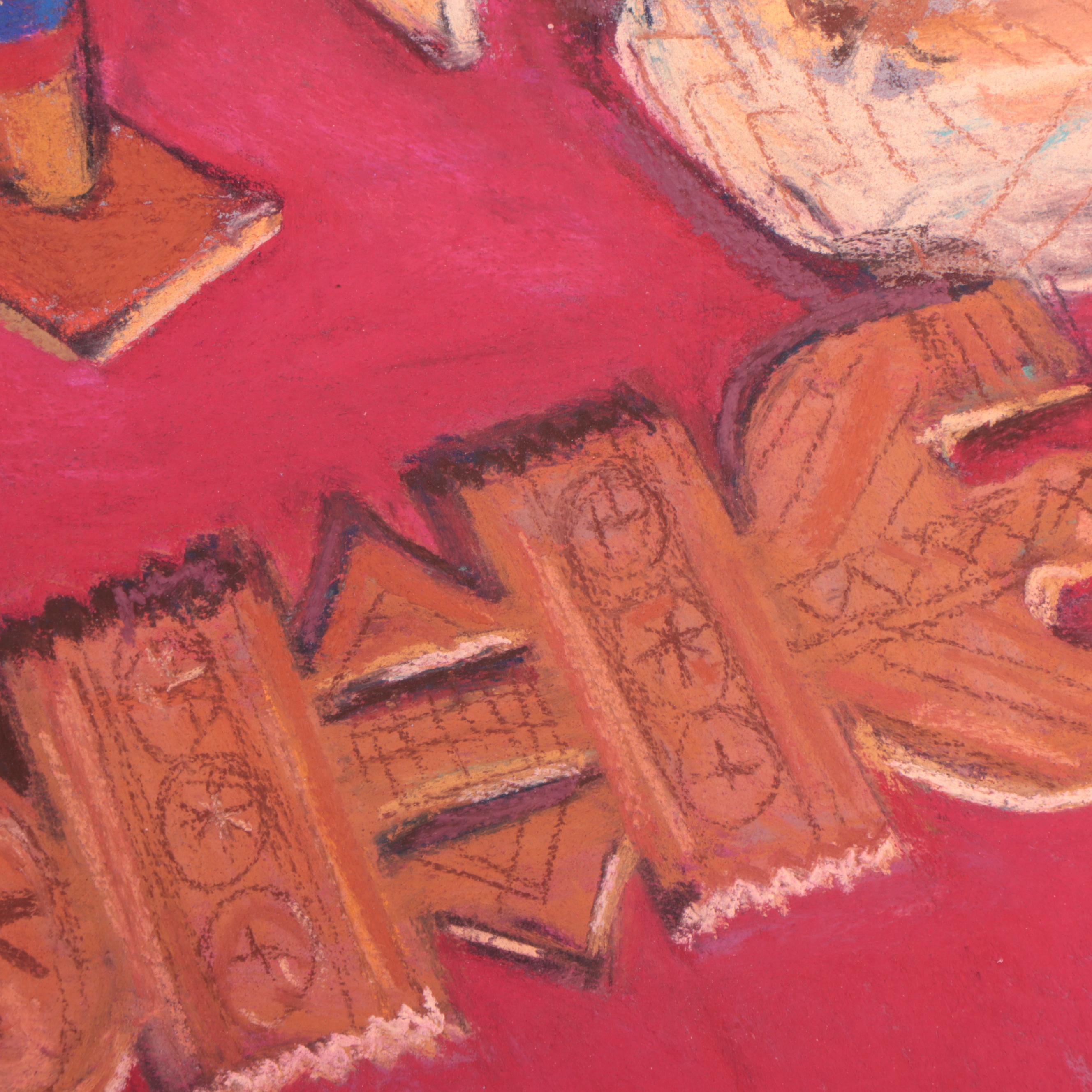 Martha Bator Still Life Pastel Drawing of a Spinning Wheel