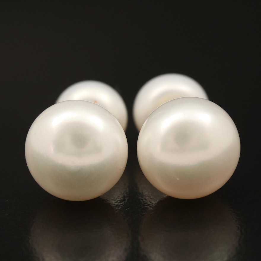 14K Button Pearl Reversible Stud Earrings