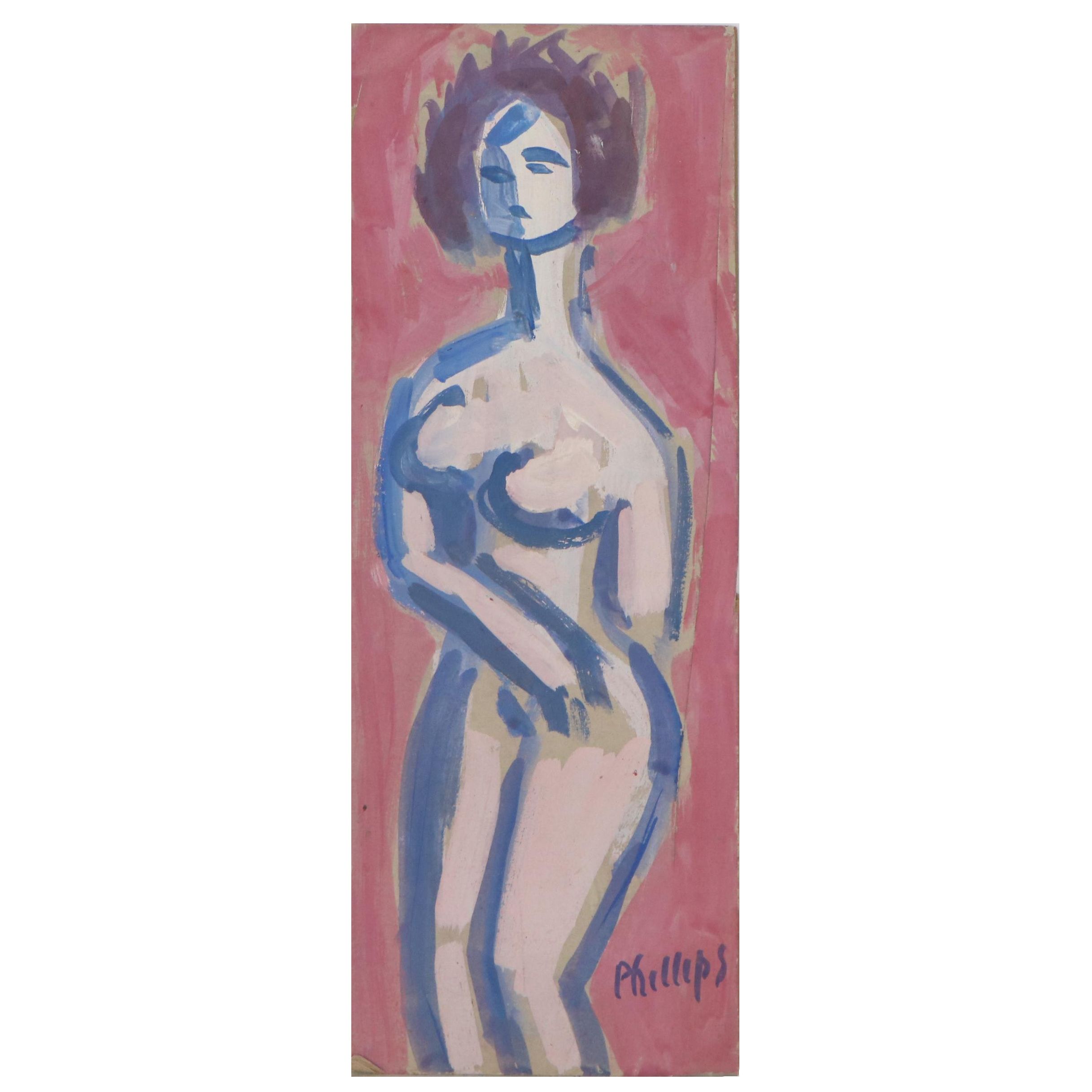 Esther Phillips Oil and Gouache Painting of a Female Nude