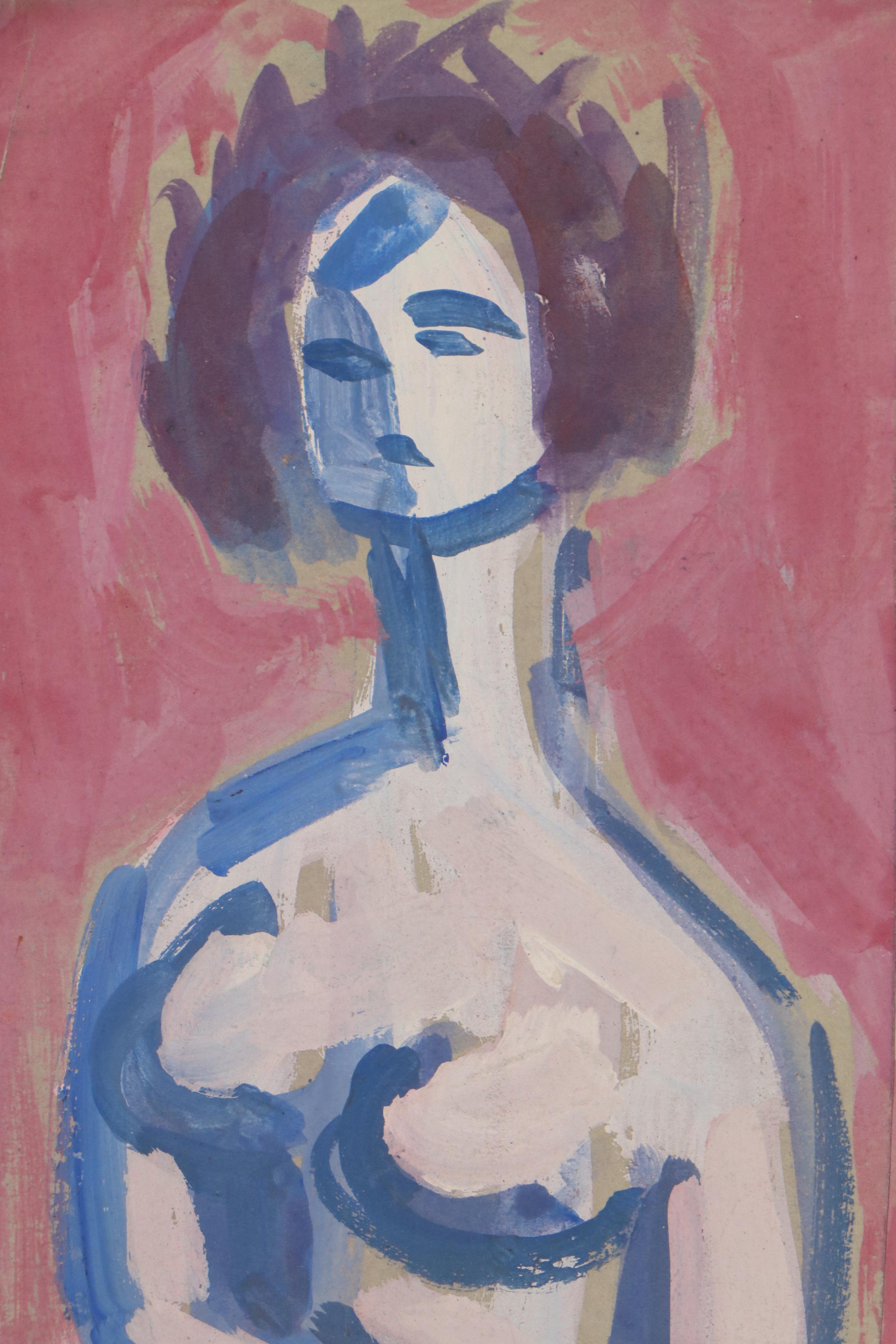 Esther Phillips Oil and Gouache Painting of a Female Nude
