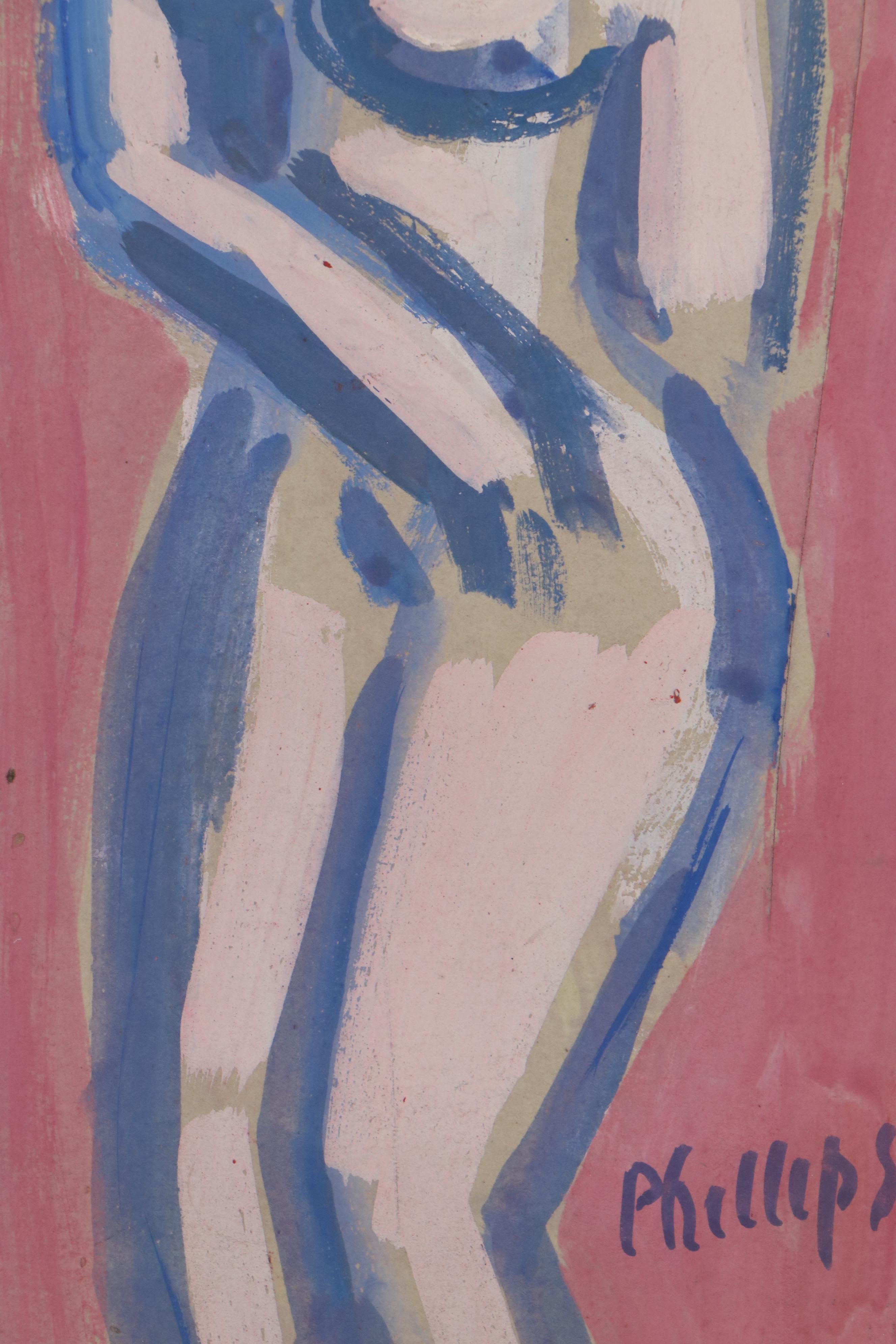 Esther Phillips Oil and Gouache Painting of a Female Nude