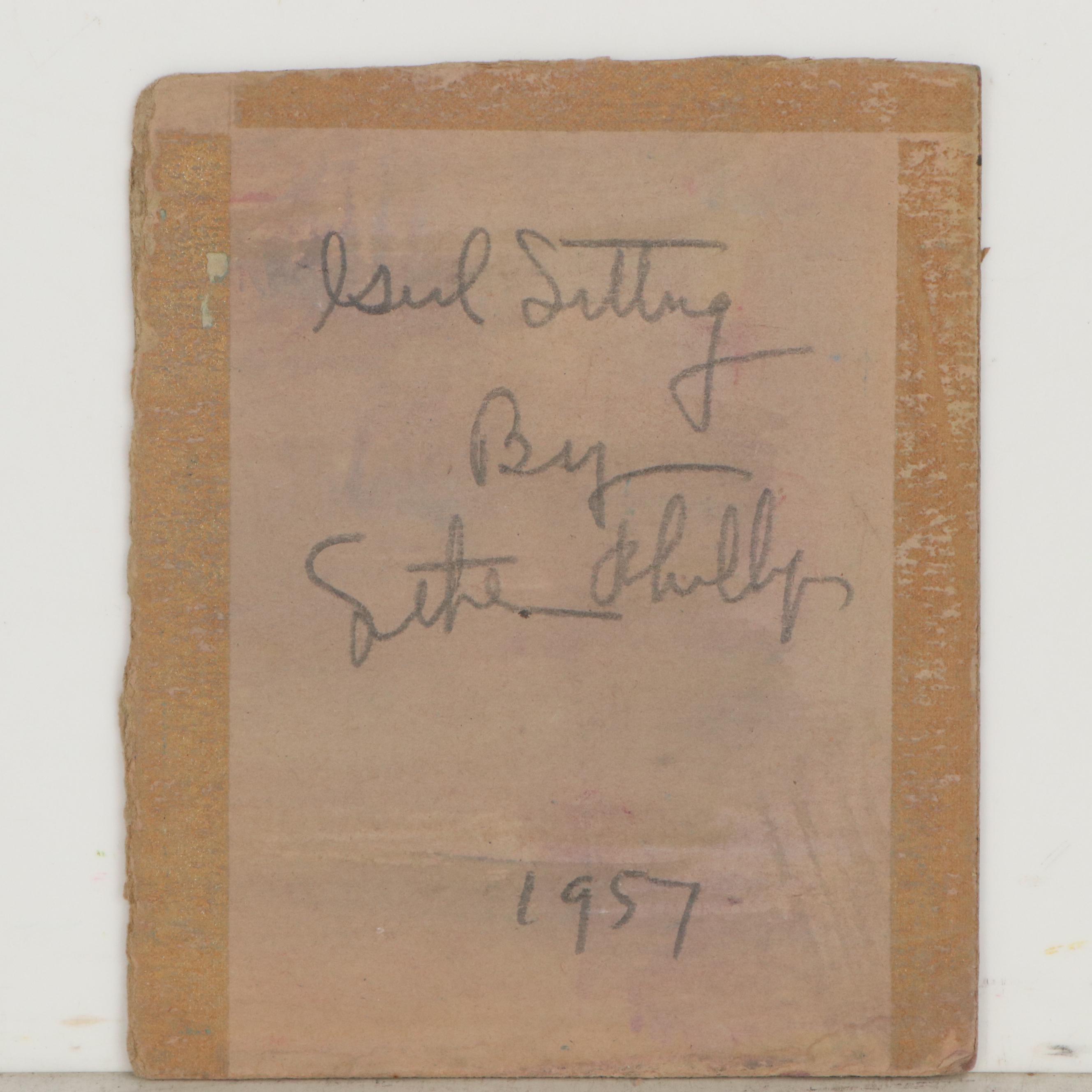 Esther Phillips Gouache Painting "Girl Sitting," 1957