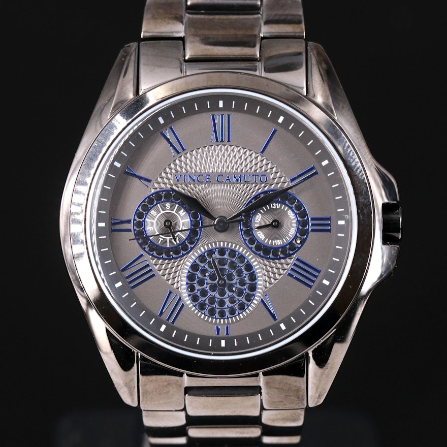 Vince Camuto Gunmetal-Tone Crystal Dial Wristwatch