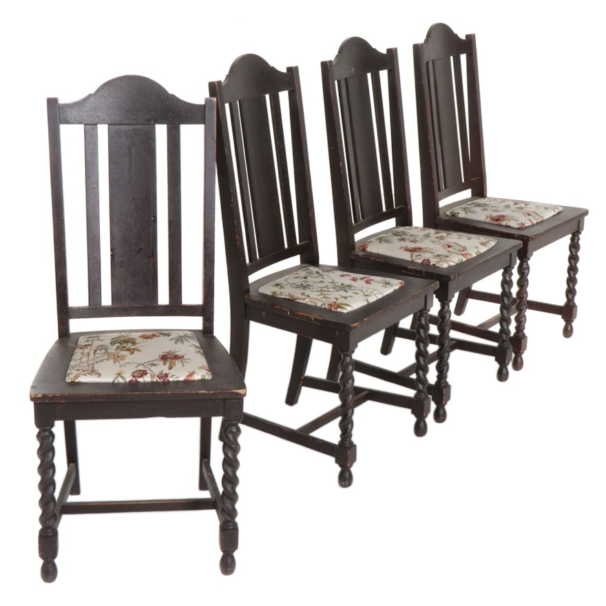 Four William and Mary Style Slat-Back Dining Chairs with Drop-In Seats