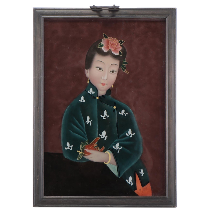 Chinese Reverse-Glass Painting of Woman