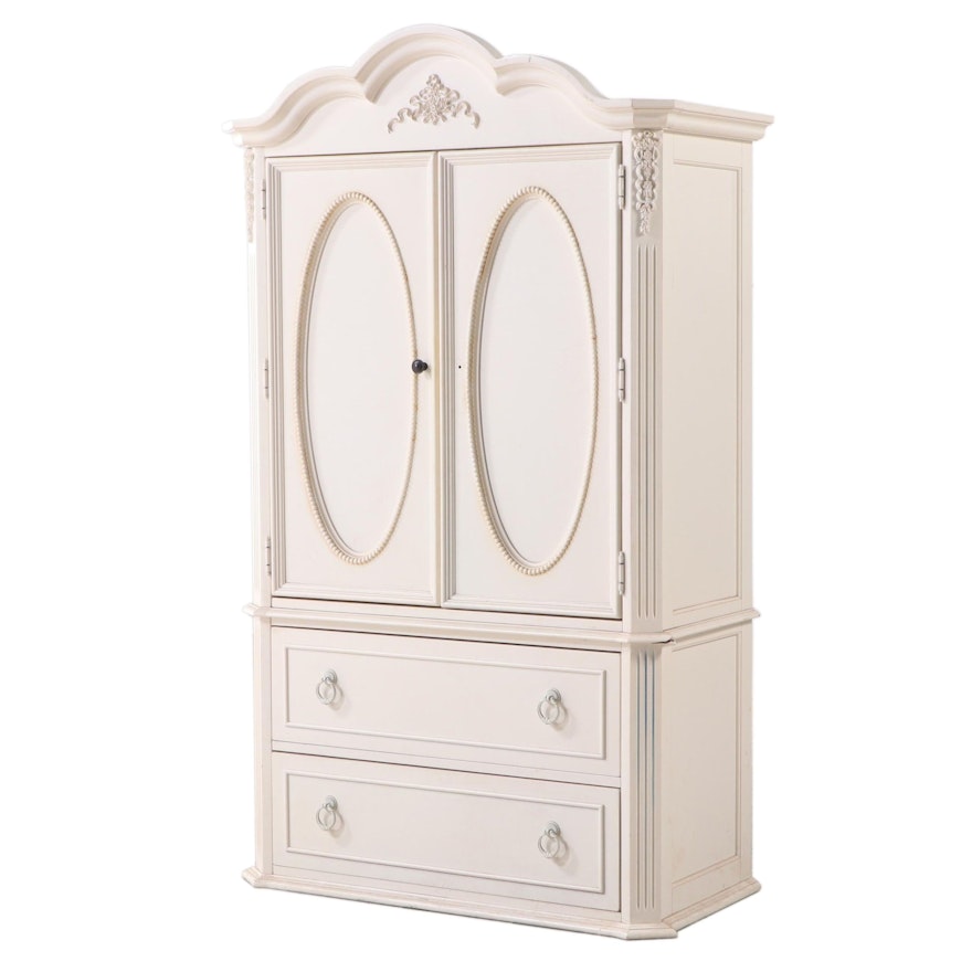 Gustavian Style White-Painted Wood Entertainment Cabinet