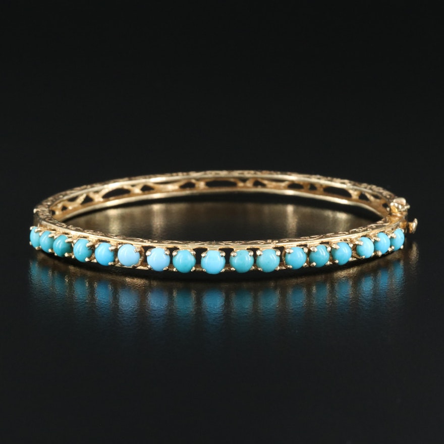 Vintage 14K Turquoise Hinged Bangle