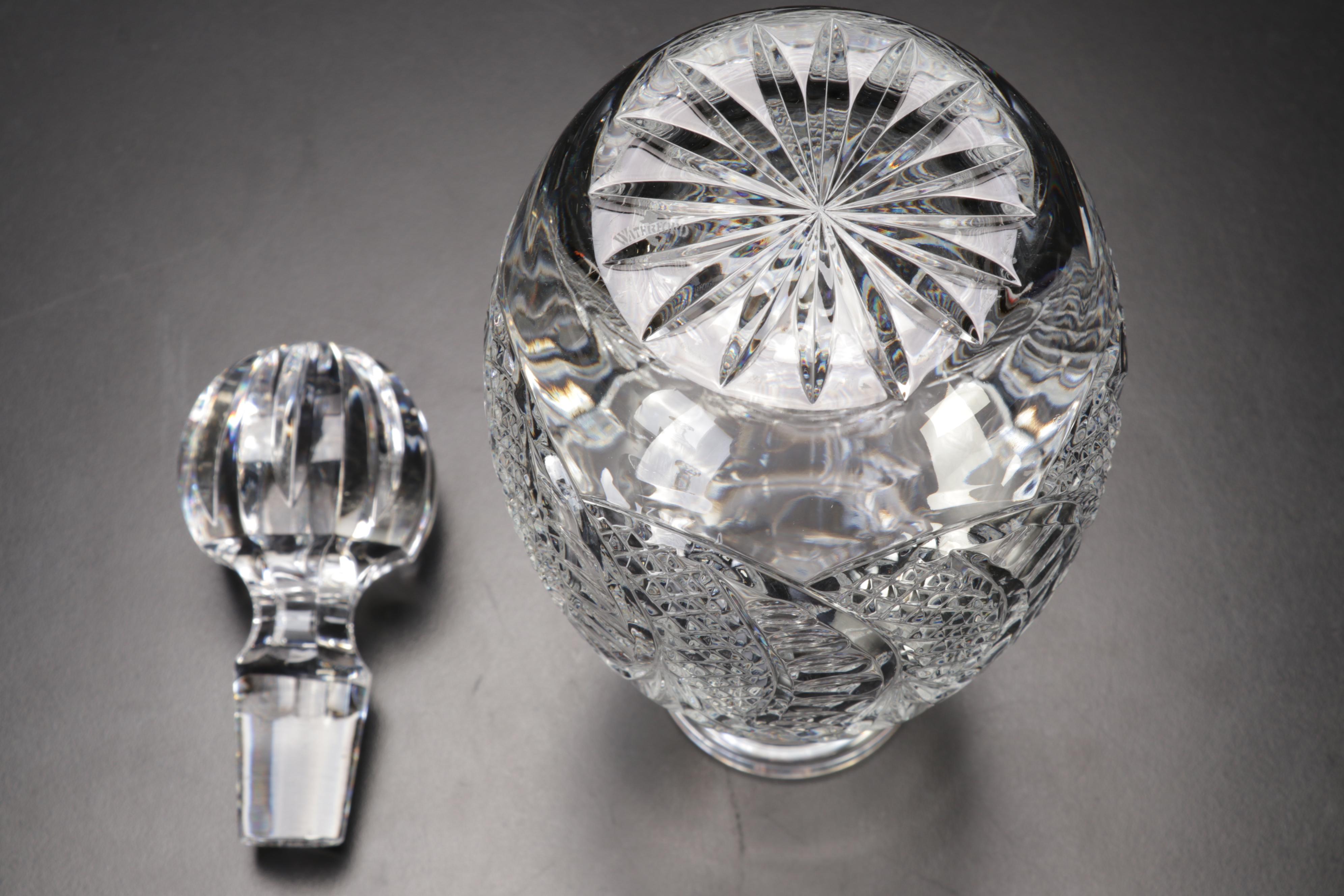 Waterford Crystal "Seahorse" Decanter and Bohemian Cut to Clear Karlas Bowl