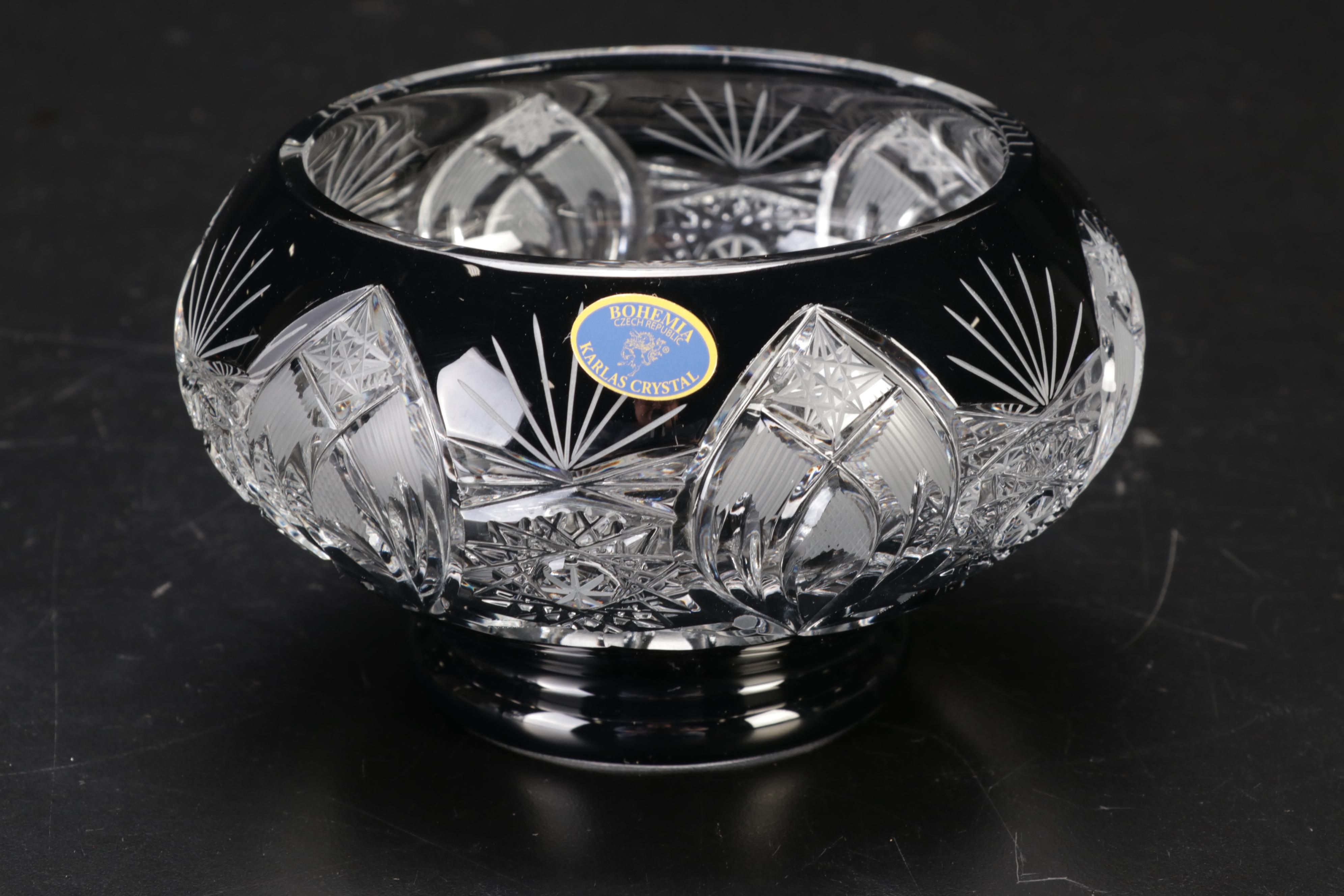 Waterford Crystal "Seahorse" Decanter and Bohemian Cut to Clear Karlas Bowl