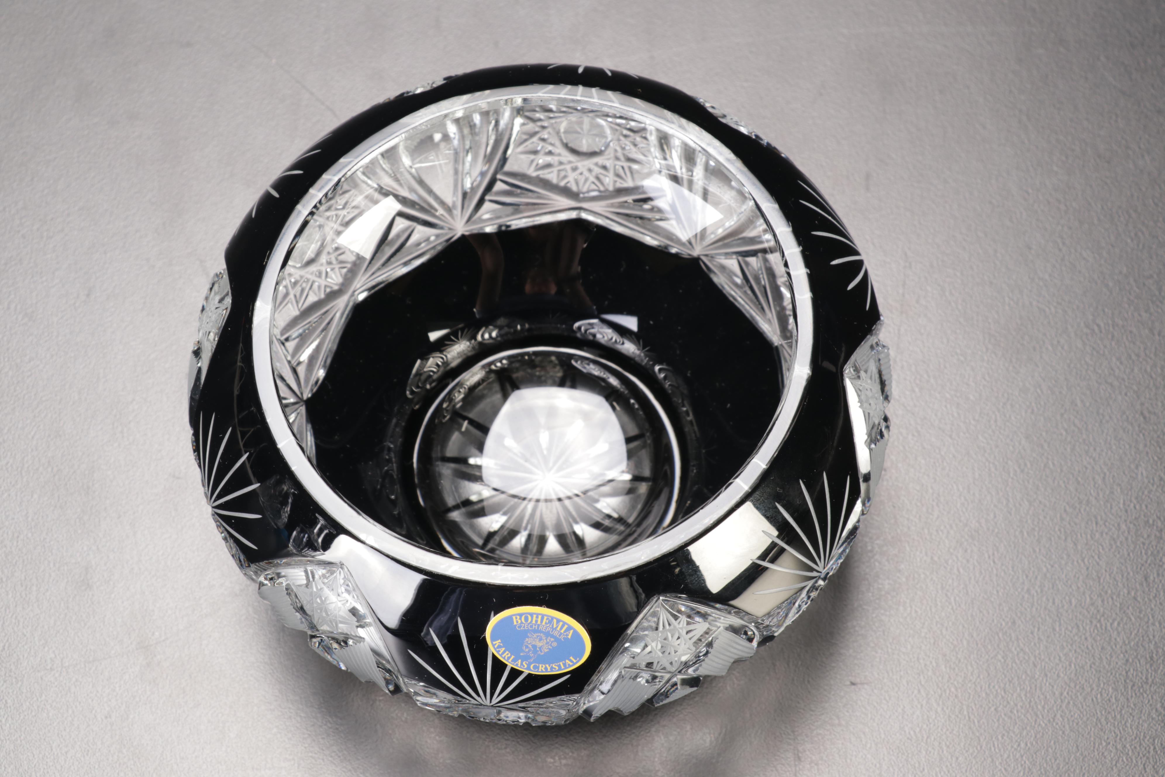 Waterford Crystal "Seahorse" Decanter and Bohemian Cut to Clear Karlas Bowl