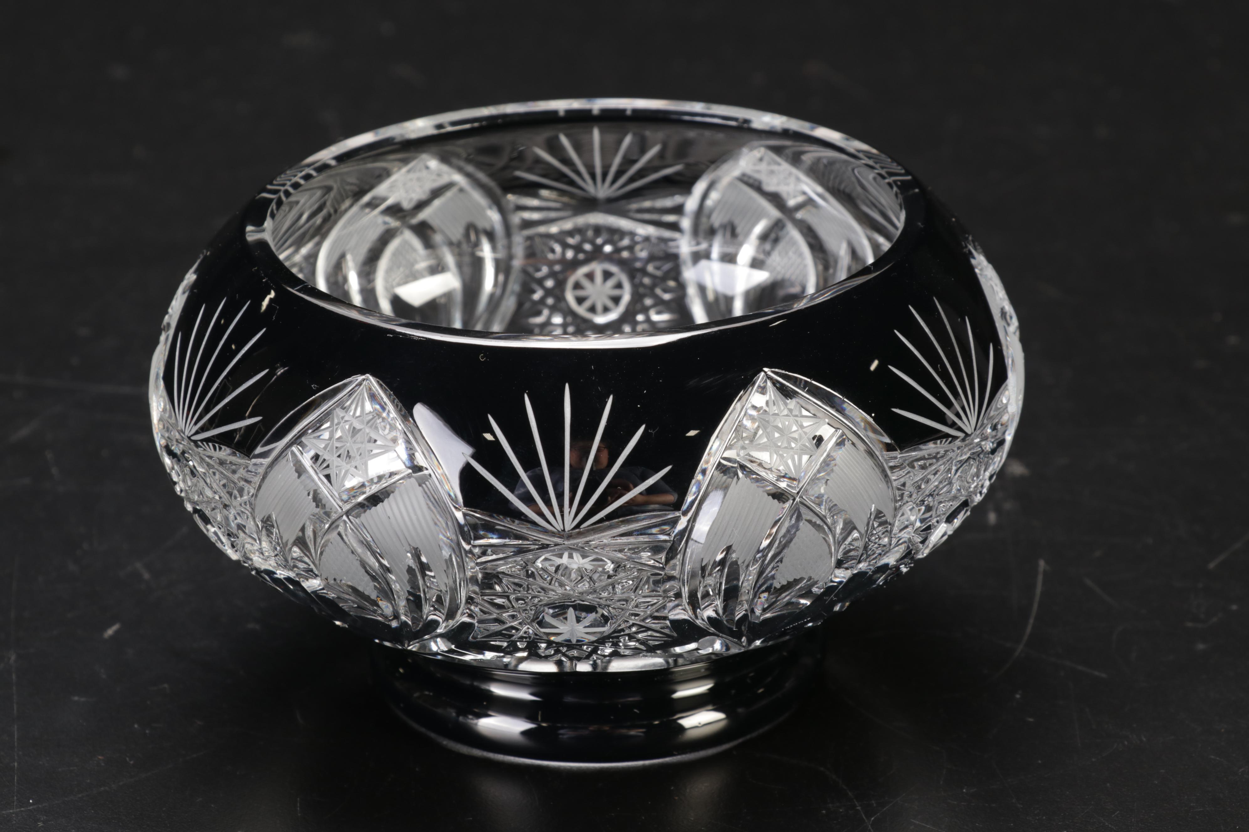 Waterford Crystal "Seahorse" Decanter and Bohemian Cut to Clear Karlas Bowl