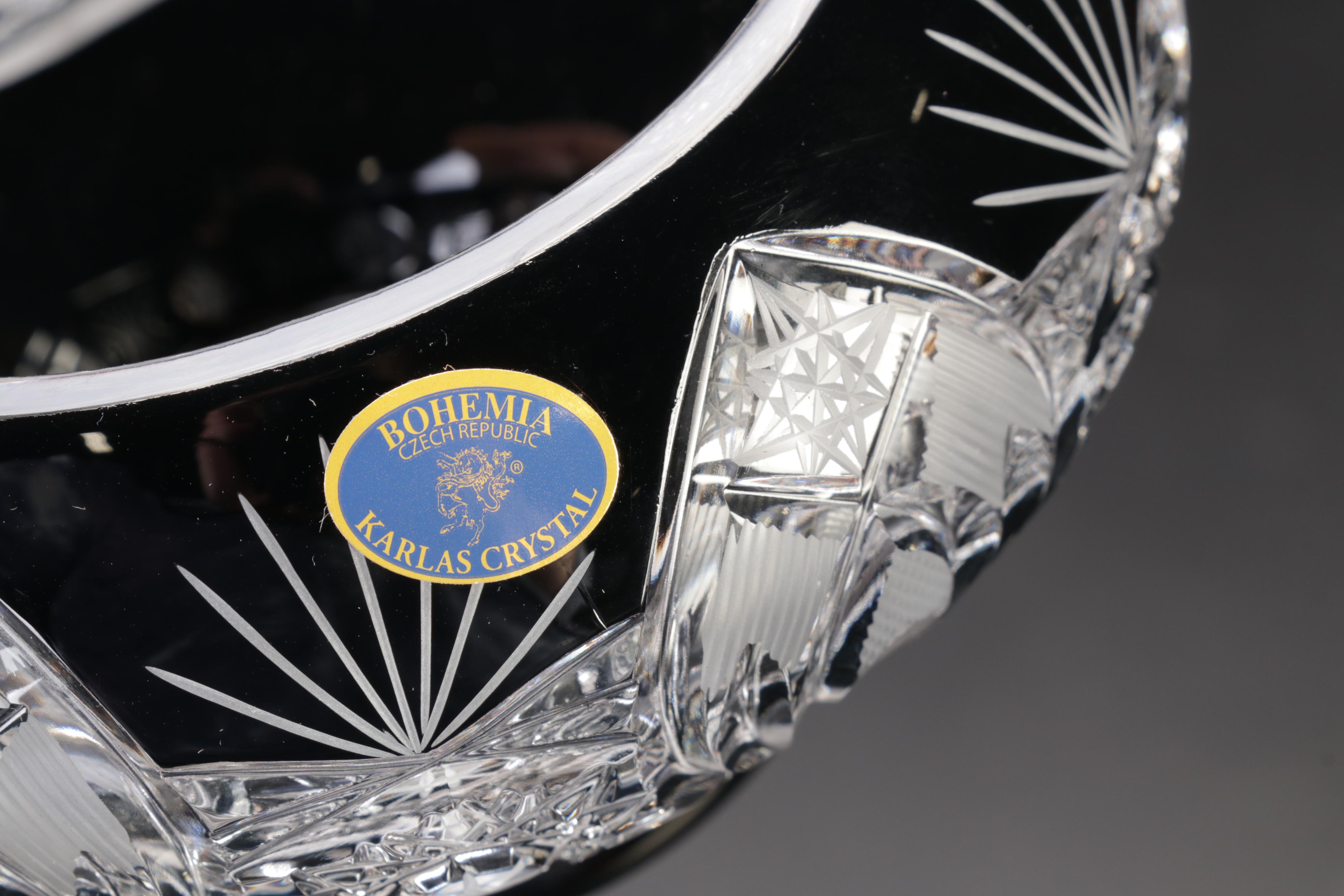 Waterford Crystal "Seahorse" Decanter and Bohemian Cut to Clear Karlas Bowl