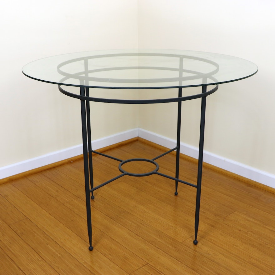 Iron Dining Table with Glass Top