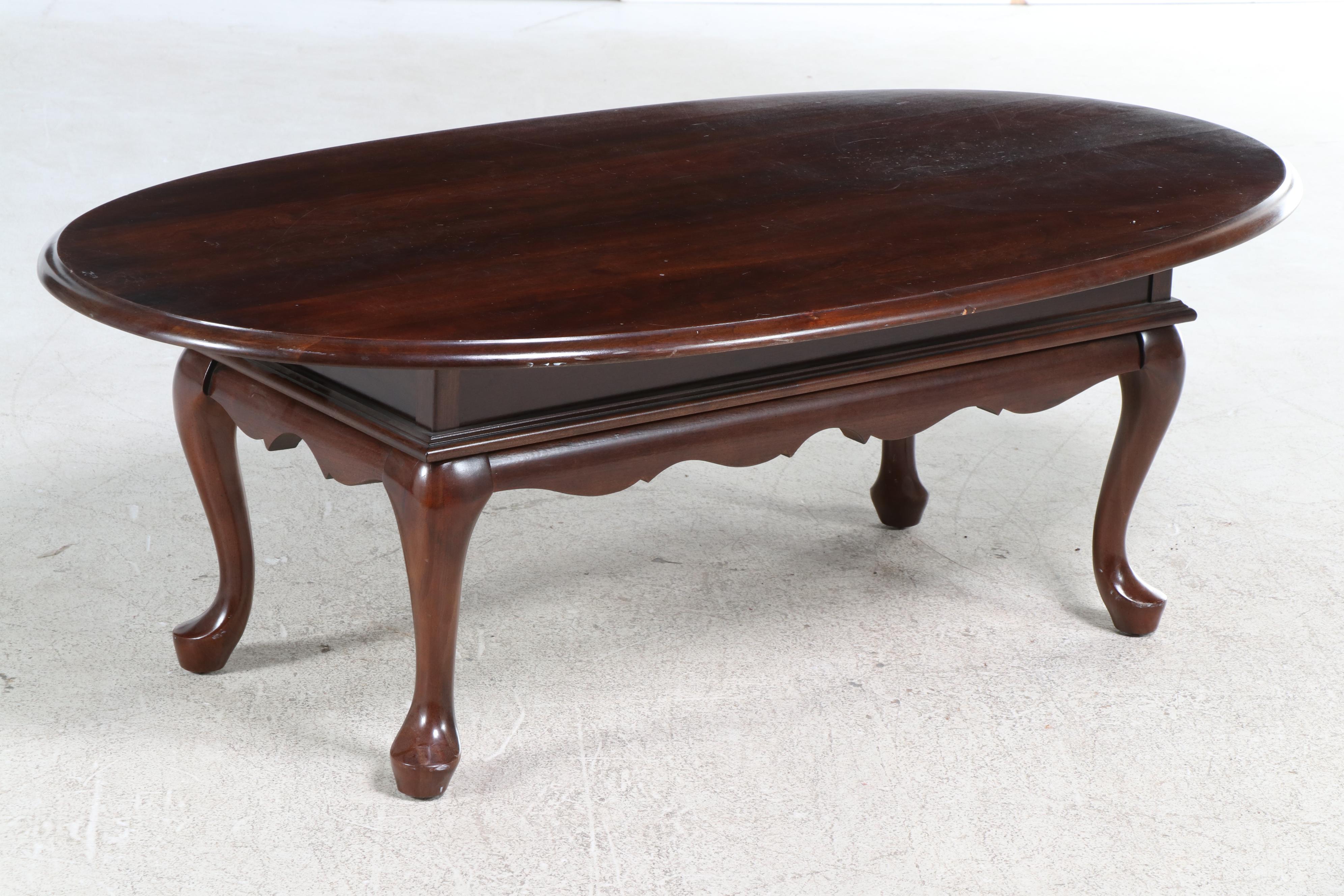Queen Anne Style Cherry Coffee Table and Side Table, Late 20th Century