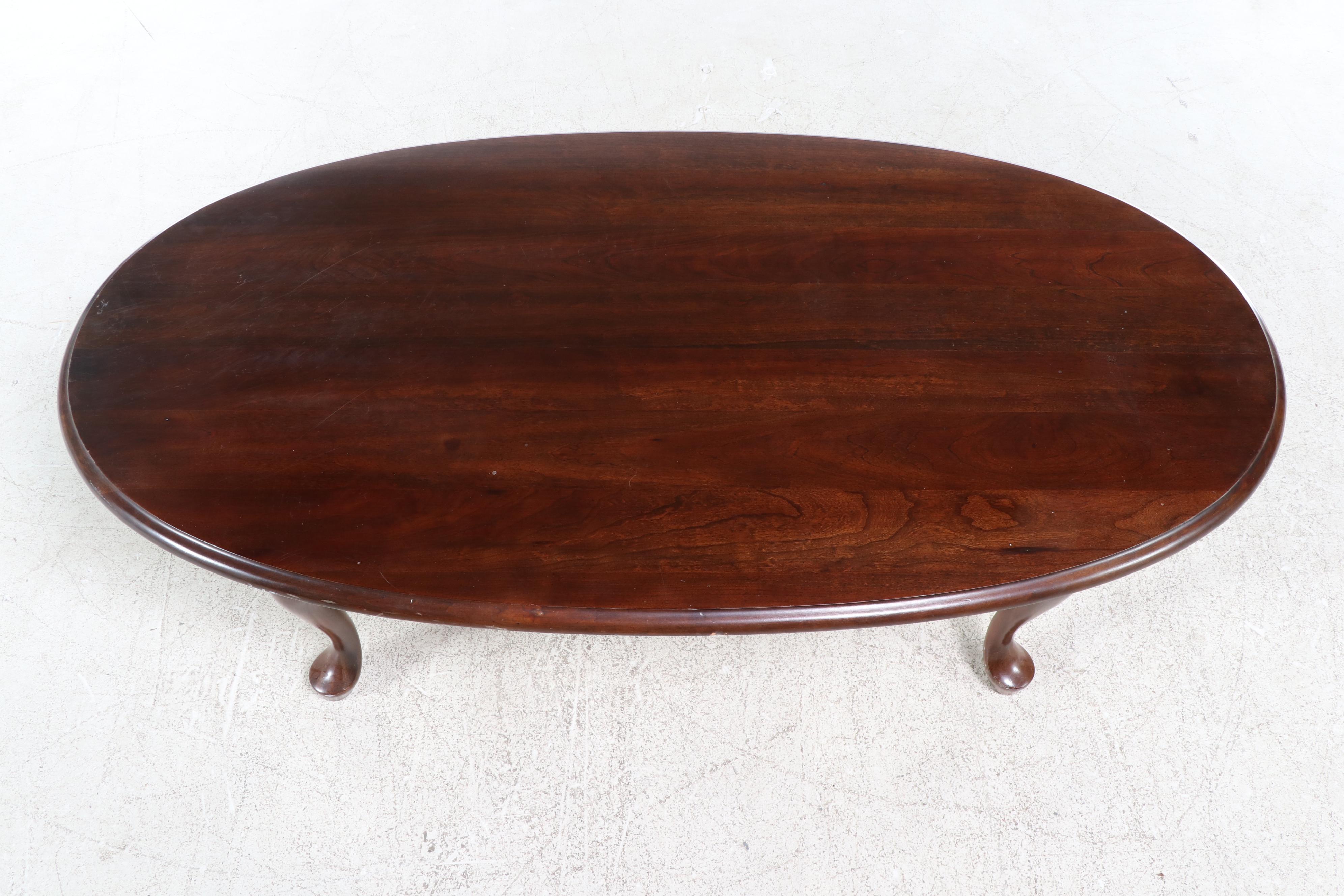 Queen Anne Style Cherry Coffee Table and Side Table, Late 20th Century