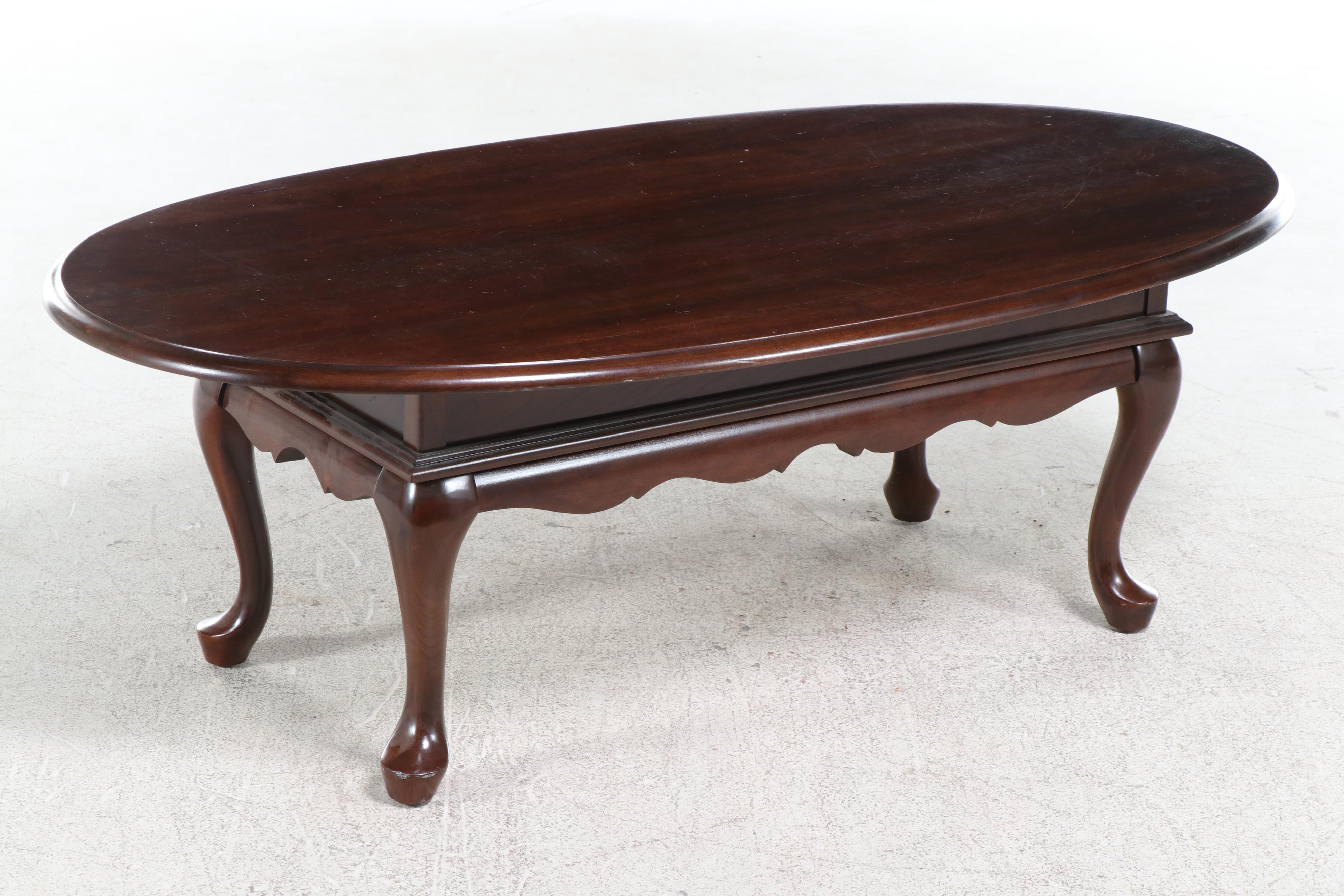 Queen Anne Style Cherry Coffee Table and Side Table, Late 20th Century