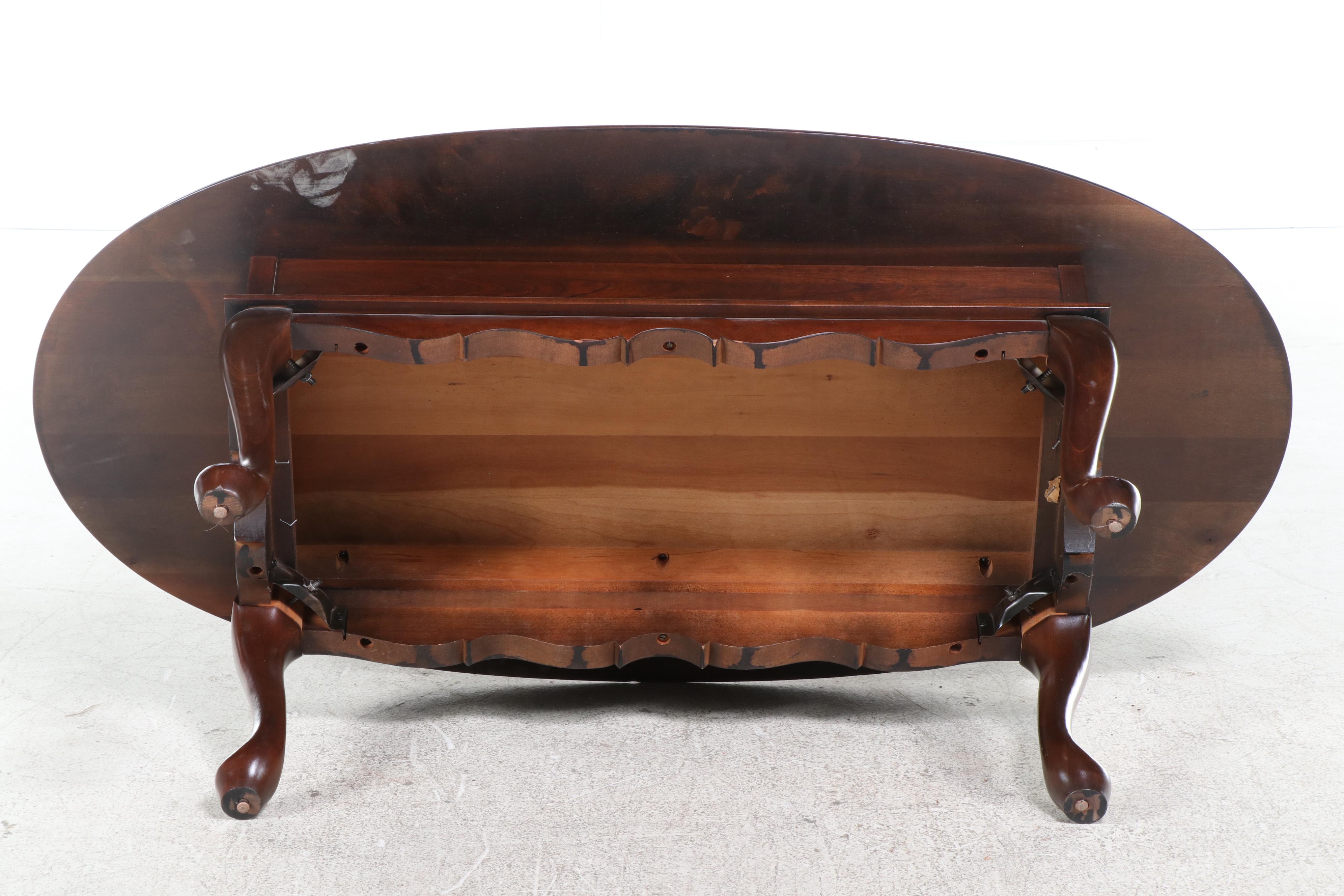 Queen Anne Style Cherry Coffee Table and Side Table, Late 20th Century