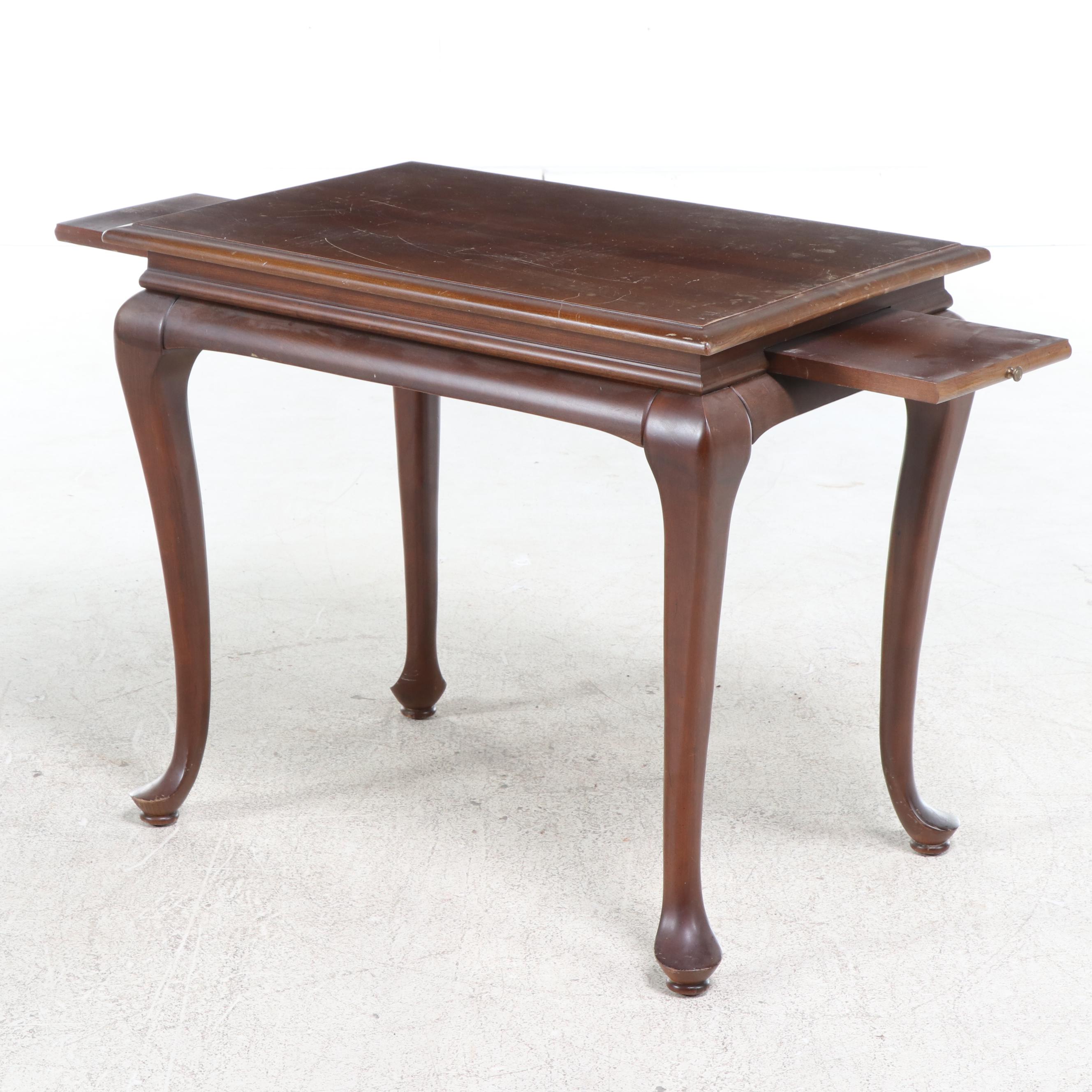 Queen Anne Style Cherry Coffee Table and Side Table, Late 20th Century