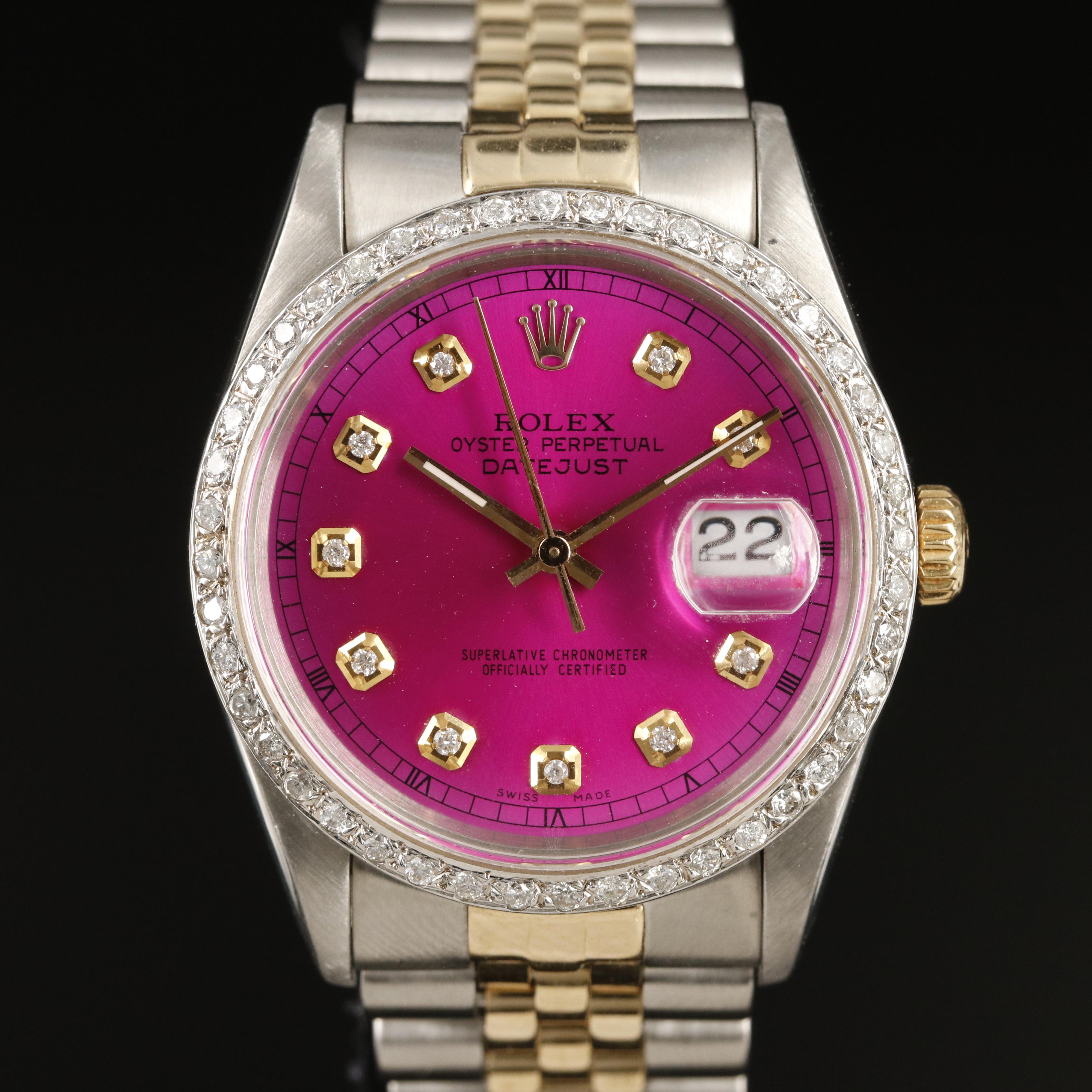 1990 Rolex Oyster Perpetual Datejust Diamond Dial and Bezel Watch