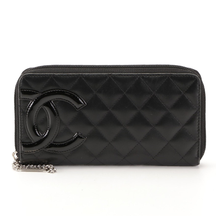 Chanel CC Cambon Ligne Zip-Around Wallet in Black Quilted Leather with Box