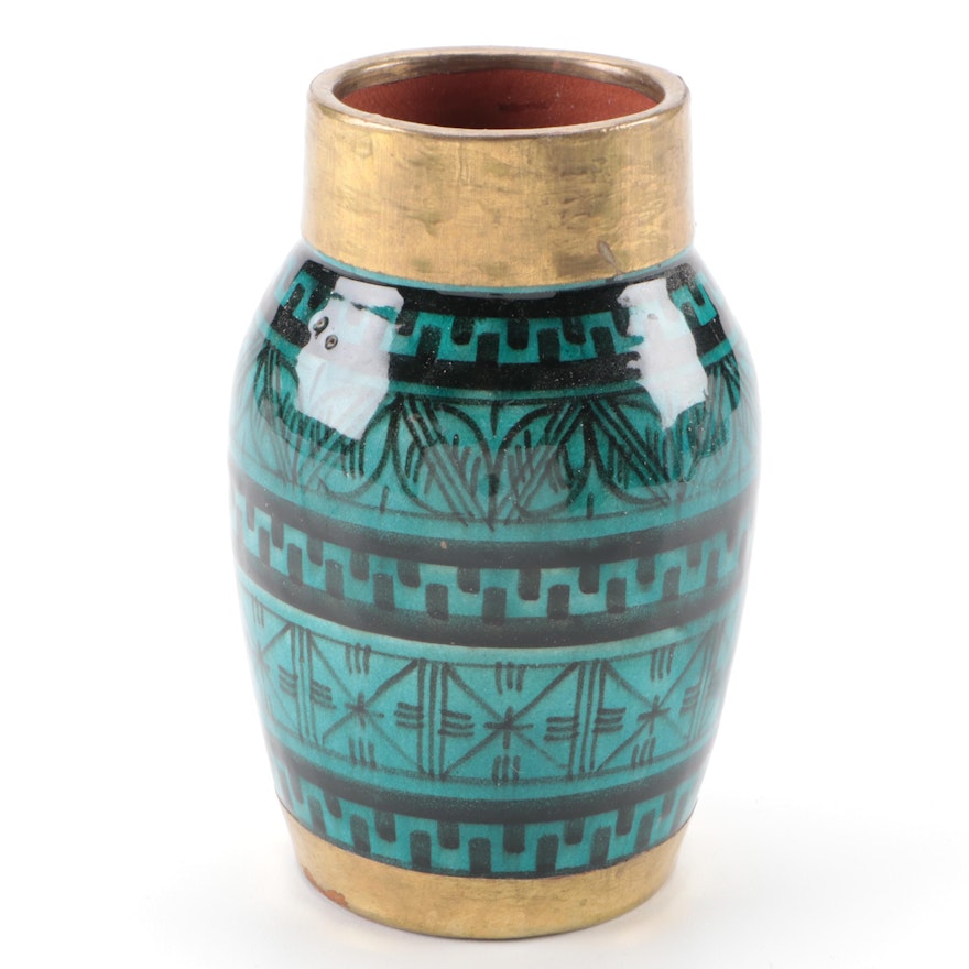 Moroccan Safi  Hand-Painted Earthenware Vase