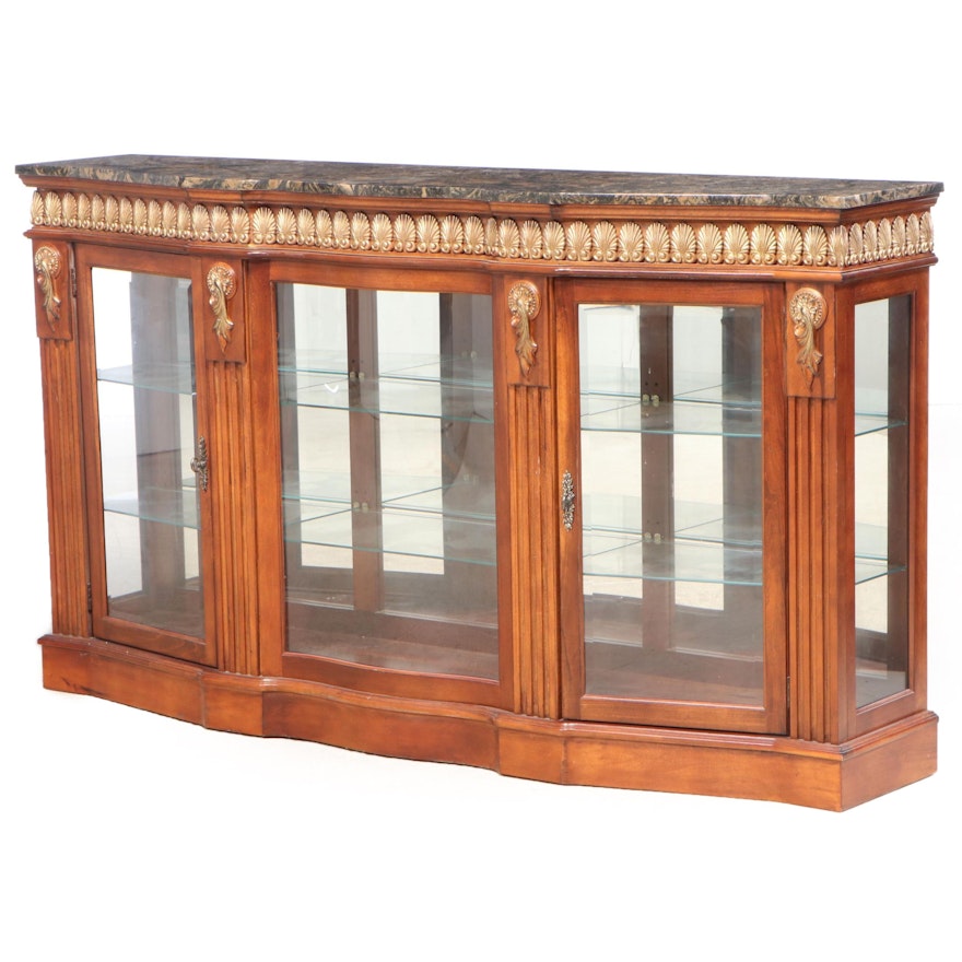 Classical Style Marble Top Wooden Display Cabinet with Illumination