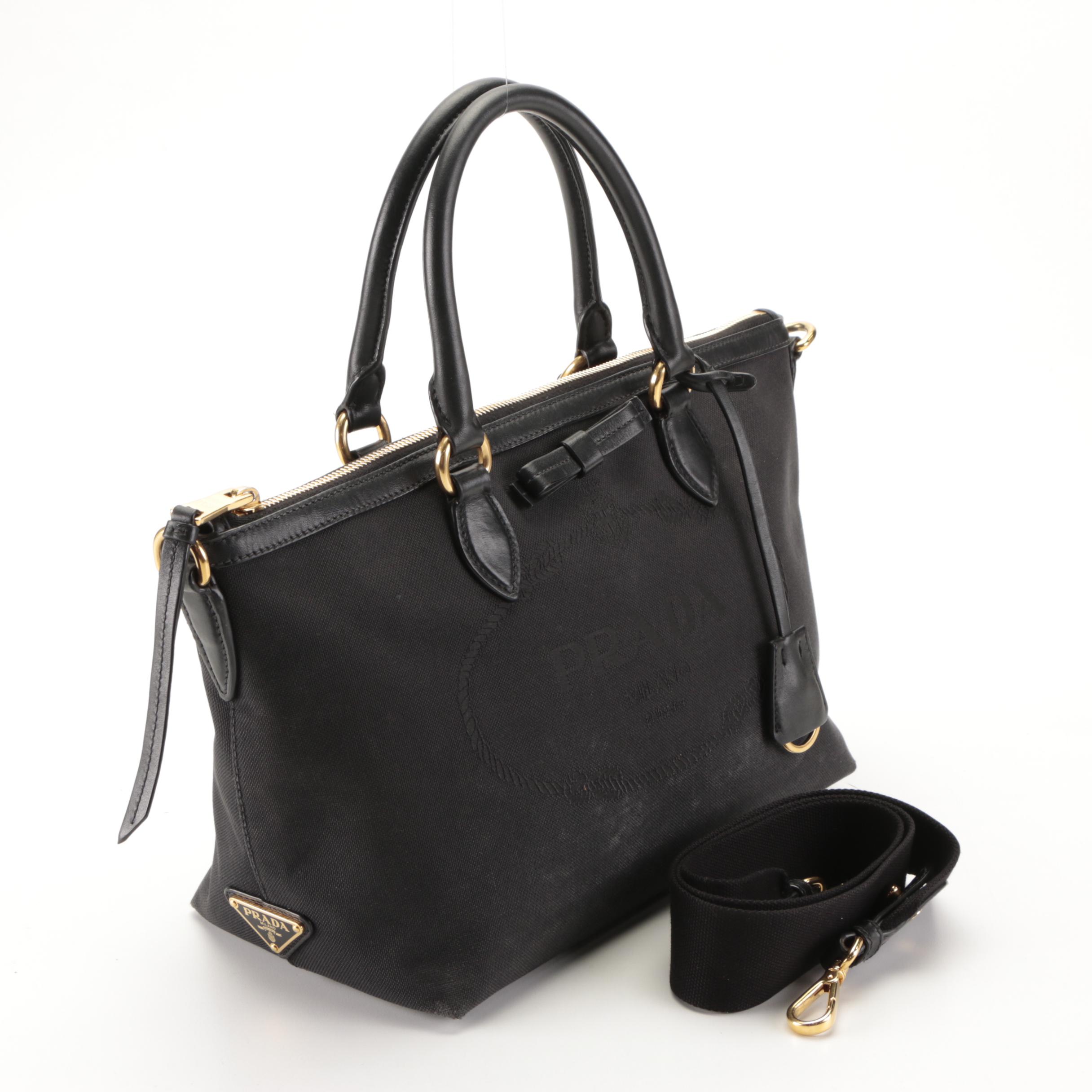 Prada Black Canapa Canvas Two-Way Tote