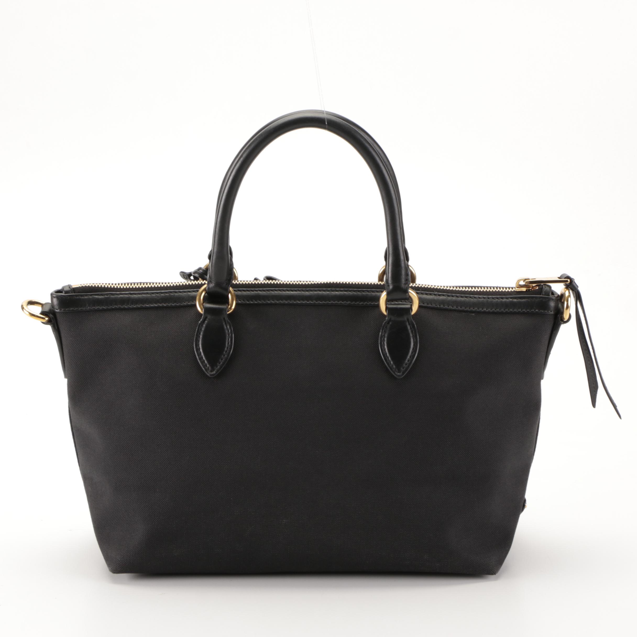 Prada Black Canapa Canvas Two-Way Tote