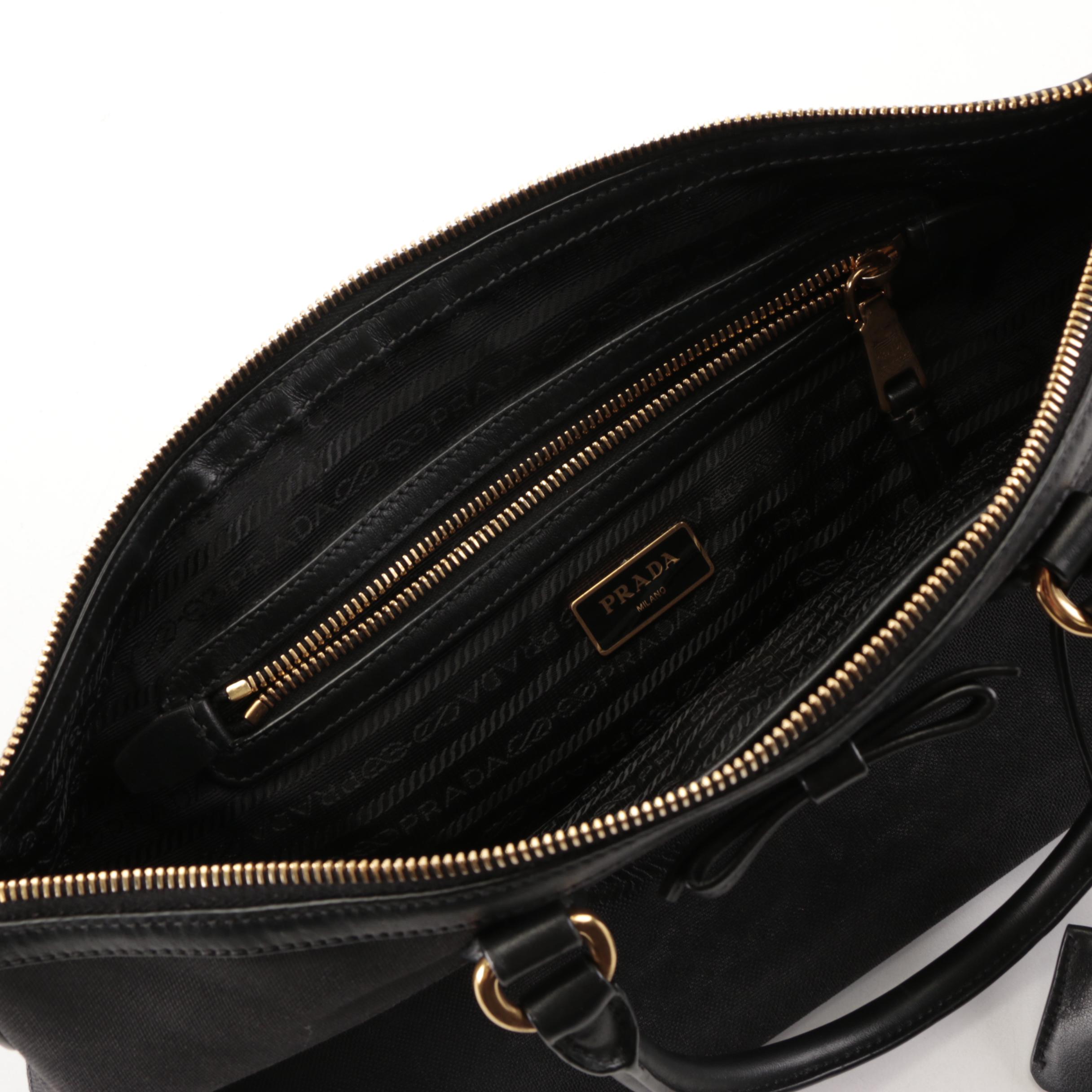 Prada Black Canapa Canvas Two-Way Tote