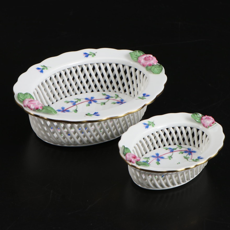 Herend "Blue Garland" Porcelain Open Weave Baskets