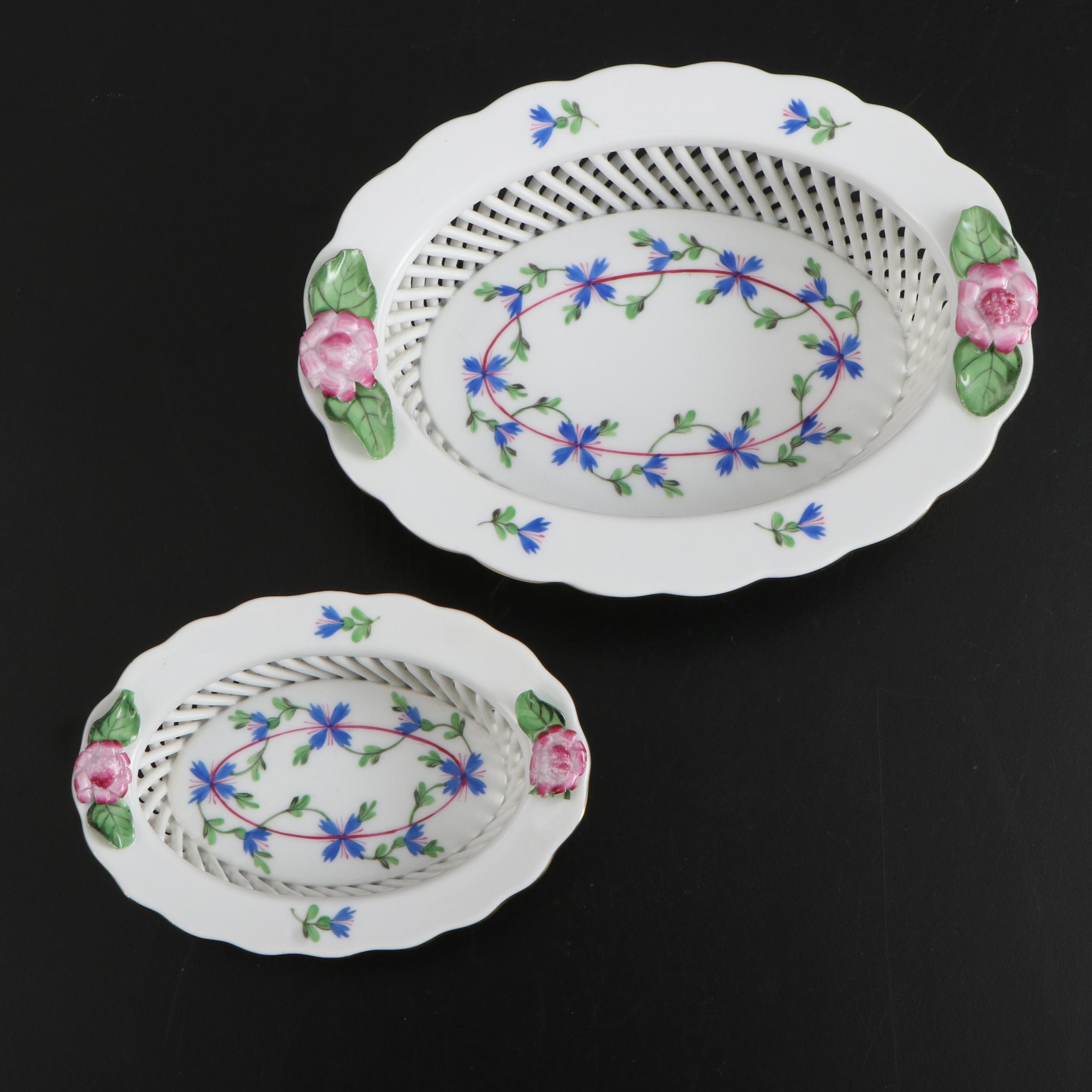 Herend "Blue Garland" Porcelain Open Weave Baskets