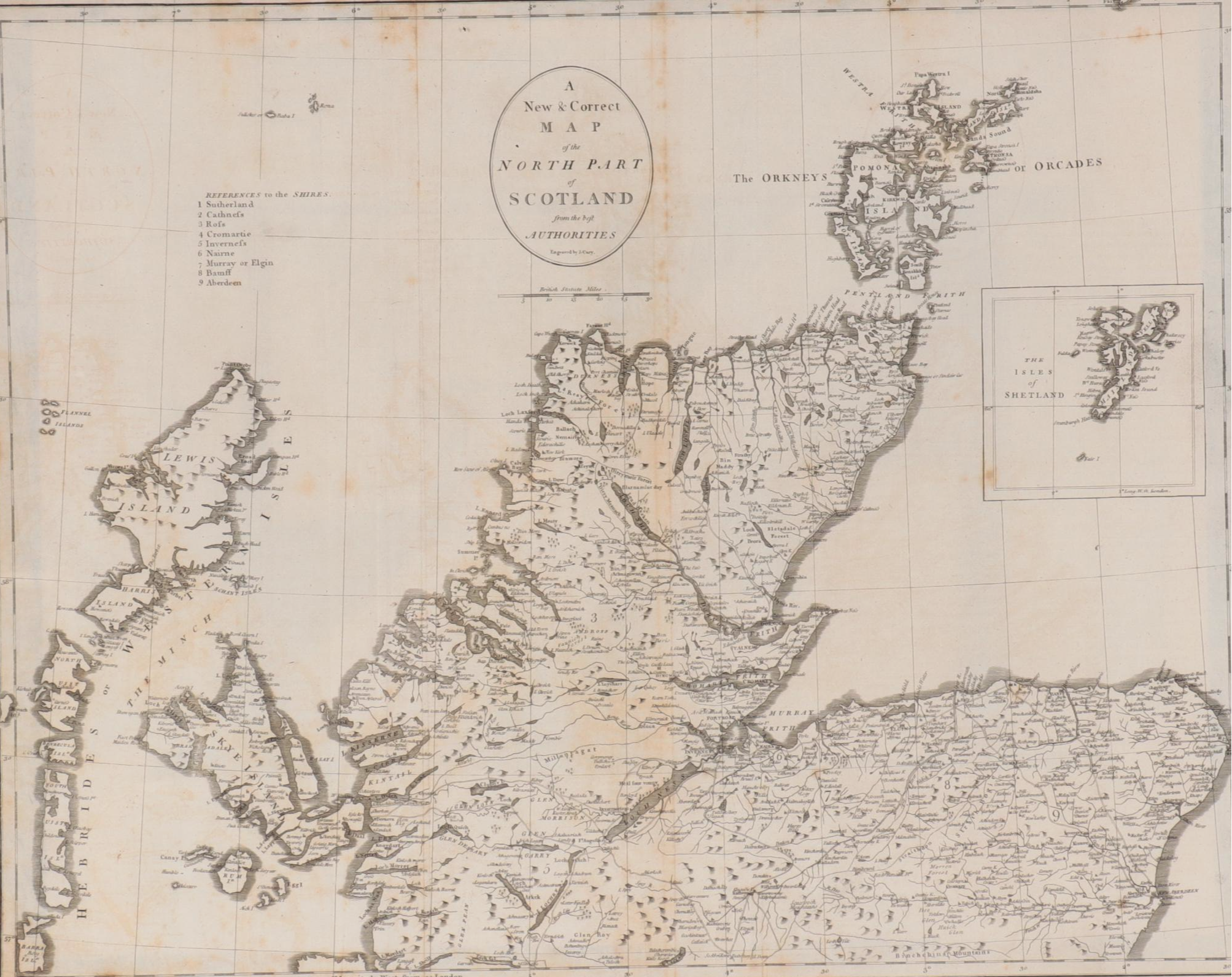 John Cary Engraving Map of Northern Scotland, Early 19th Century