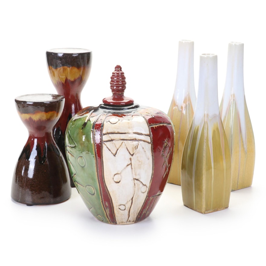 Handmade Ginger Jar, Ceramic Vases and Candle Holders, 2000s