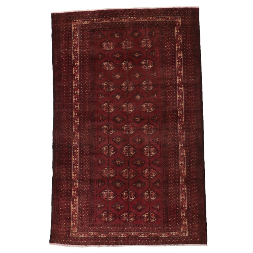 4'1 x 6'4 Hand-Knotted Afghan Turkmen Gul Area Rug