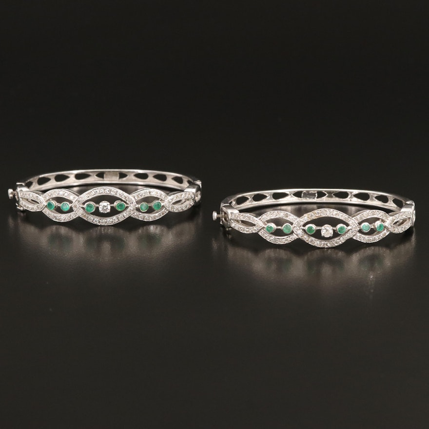 14K 2.38 CTW Diamond, Emerald and Chalcedony Hinged Bangles